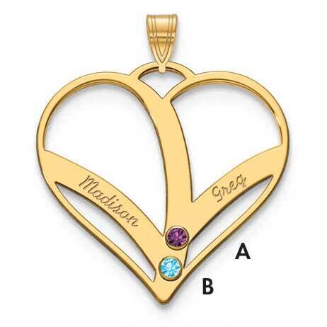 2 Name Mothers Heart Charm with Birthstones Gold-plated XNA865/2GP