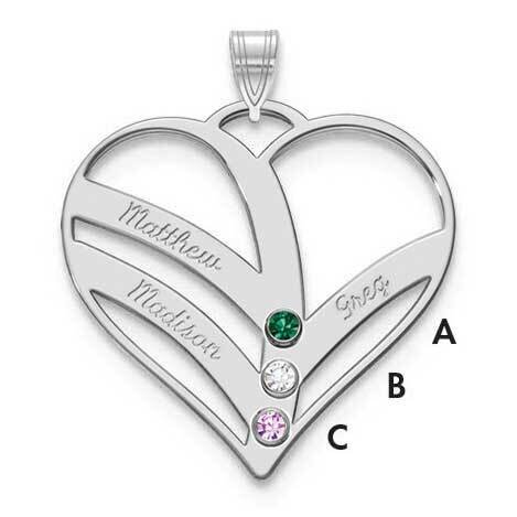 3 Name Mothers Heart Charm with Birthstones Sterling Silver Rhodium-plated XNA865/3SS, MPN: XNA865/…