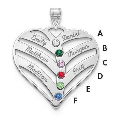 14KY Bezels 6 Names &amp; Birthstones Mothers Heart Charm 14k White Gold XNA865/6W, MPN: XNA865/6W,