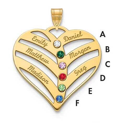 6 Name Mothers Heart Charm with Birthstones 14k Gold XNA865/6Y