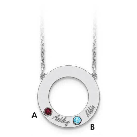14KY Bezels &amp; 2 Birthstones &amp; Name Cutout Circle Necklace 14k White Gold XNA880/2W, MPN: XNA880/2W,
