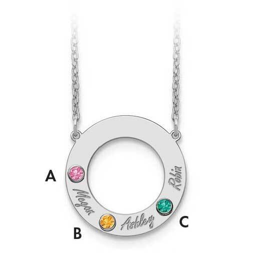 3 Name Cutout Circle Necklace with Birthstones Sterling Silver Rhodium-plated XNA880/3SS