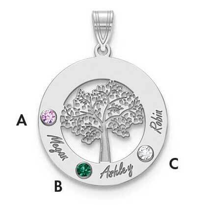 3 Name Cutout Circle Charm with Birthstones Sterling Silver Rhodium-plated XNA882/3SS