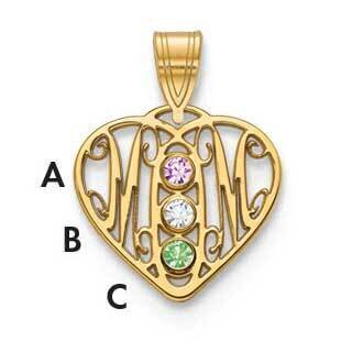MOM in Heart with 3 Birthstones Gold-plated  XNA886/3GP