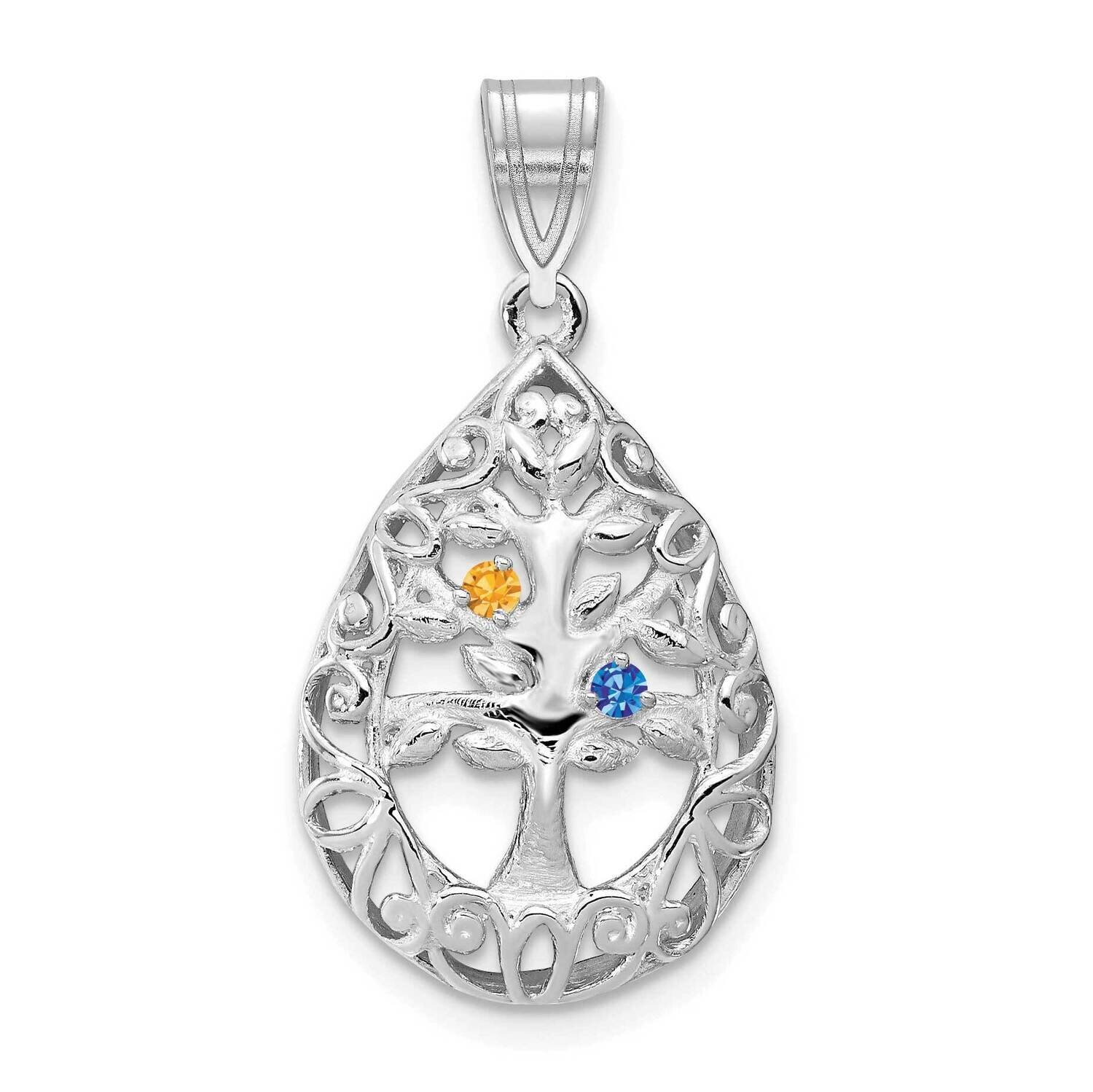 2 Birthstone (1.5mm) Tree of Life Tear Drop Pendant 14k White Gold XNA908/2W, MPN: XNA908/2W,