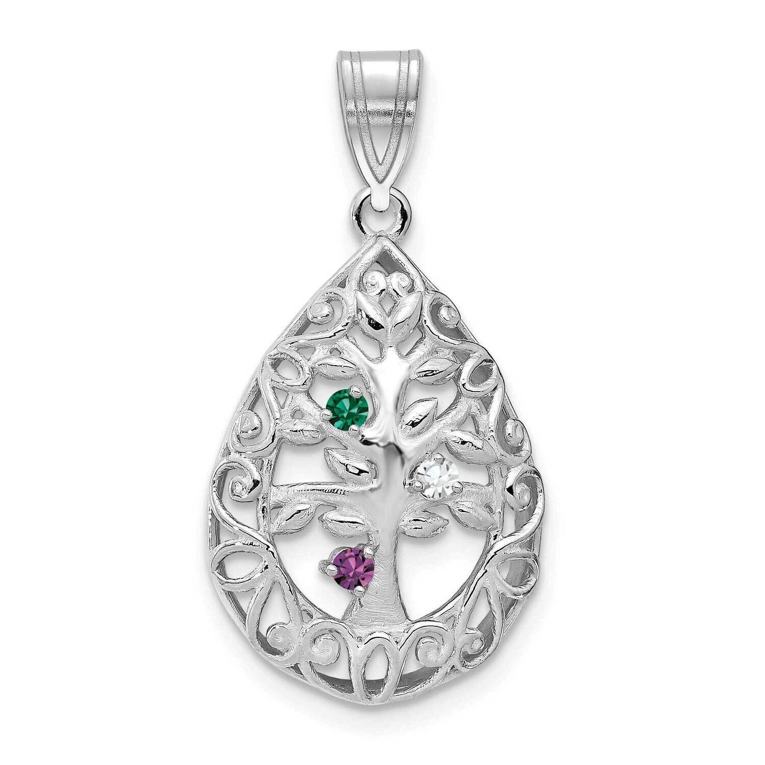 3 Birthstone (1.5mm) Tree of Life Tear Drop Pendant 14k White Gold XNA908/3W, MPN: XNA908/3W,