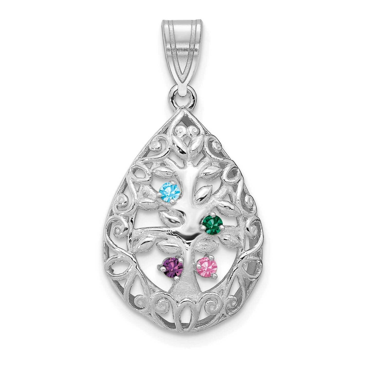 4 Birthstone (1.5mm) Tree of Life Tear Drop Pendant 14k White Gold XNA908/4W, MPN: XNA908/4W,