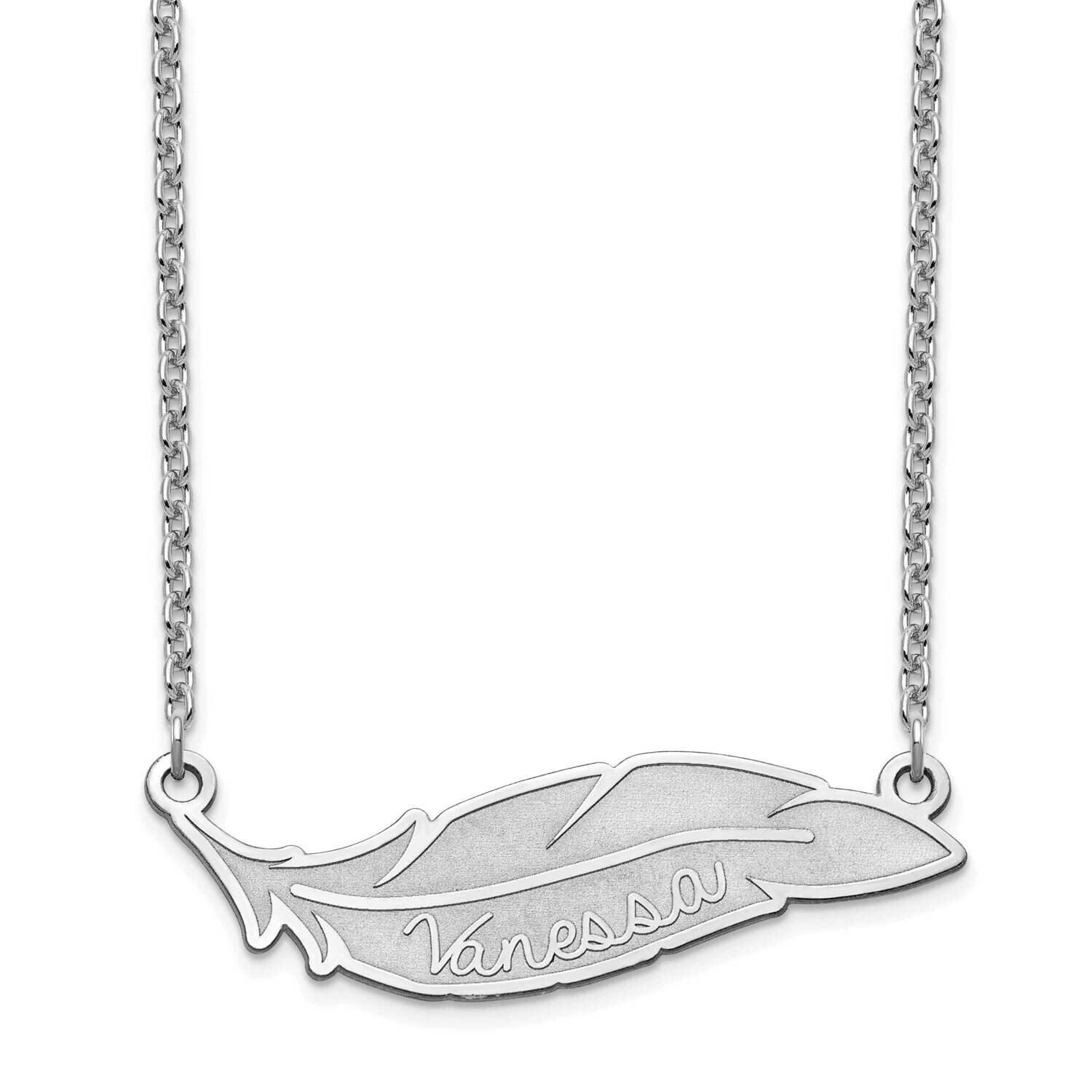 Feather Nameplate Necklace 14k White Gold XNA958W