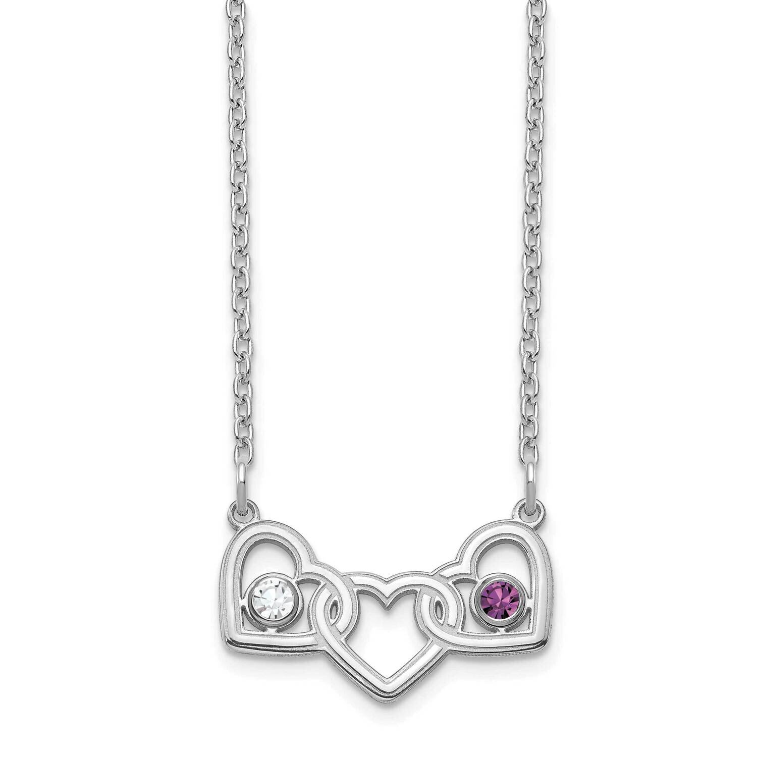 2 Birthstones 3 Heart Necklace Sterling Silver XNA975/2SS