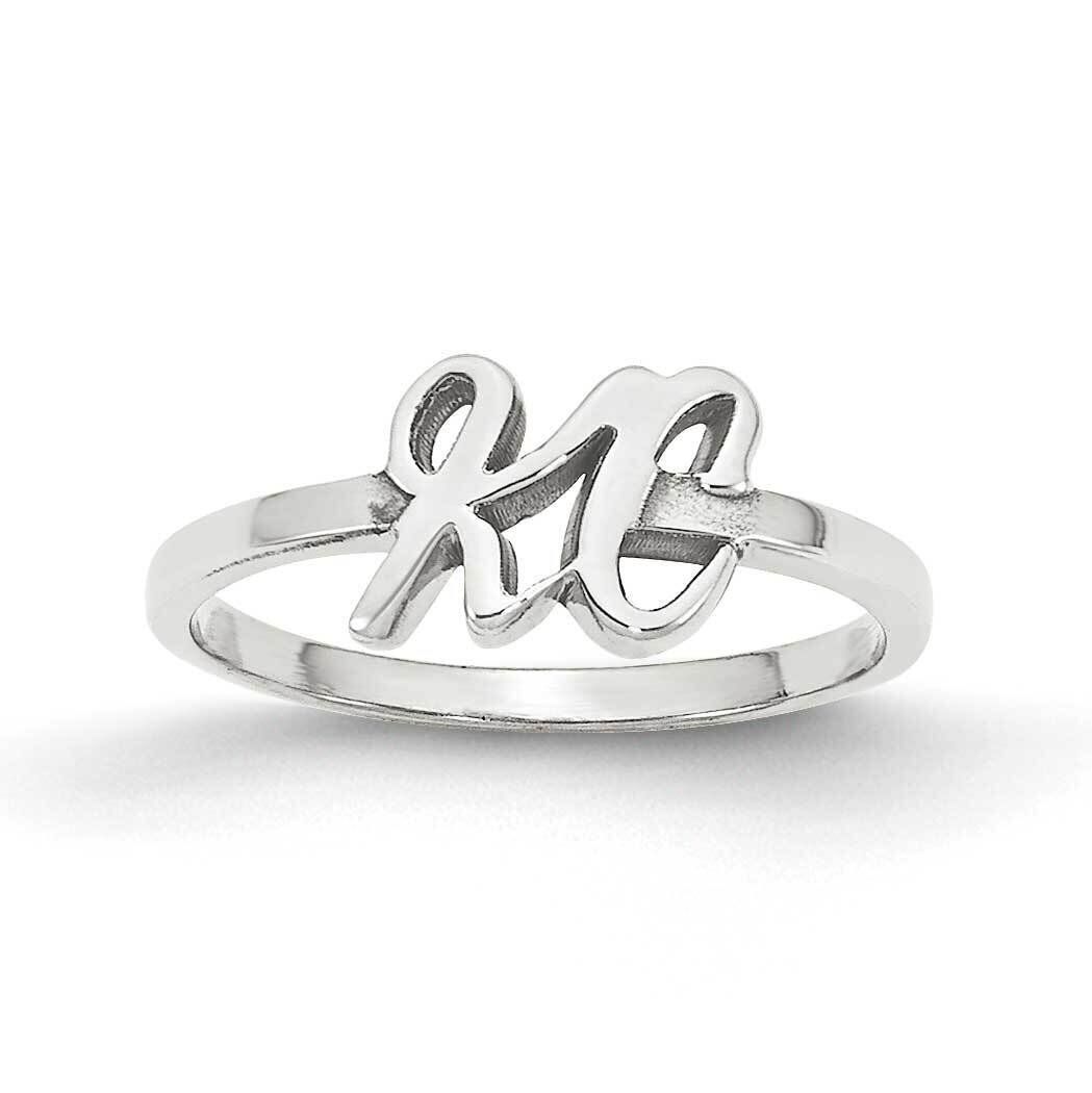 Laser Polished Initial Script or Block Font Ring Sterling Silver Rhodium-plated XNR75SS, MPN: XNR75…