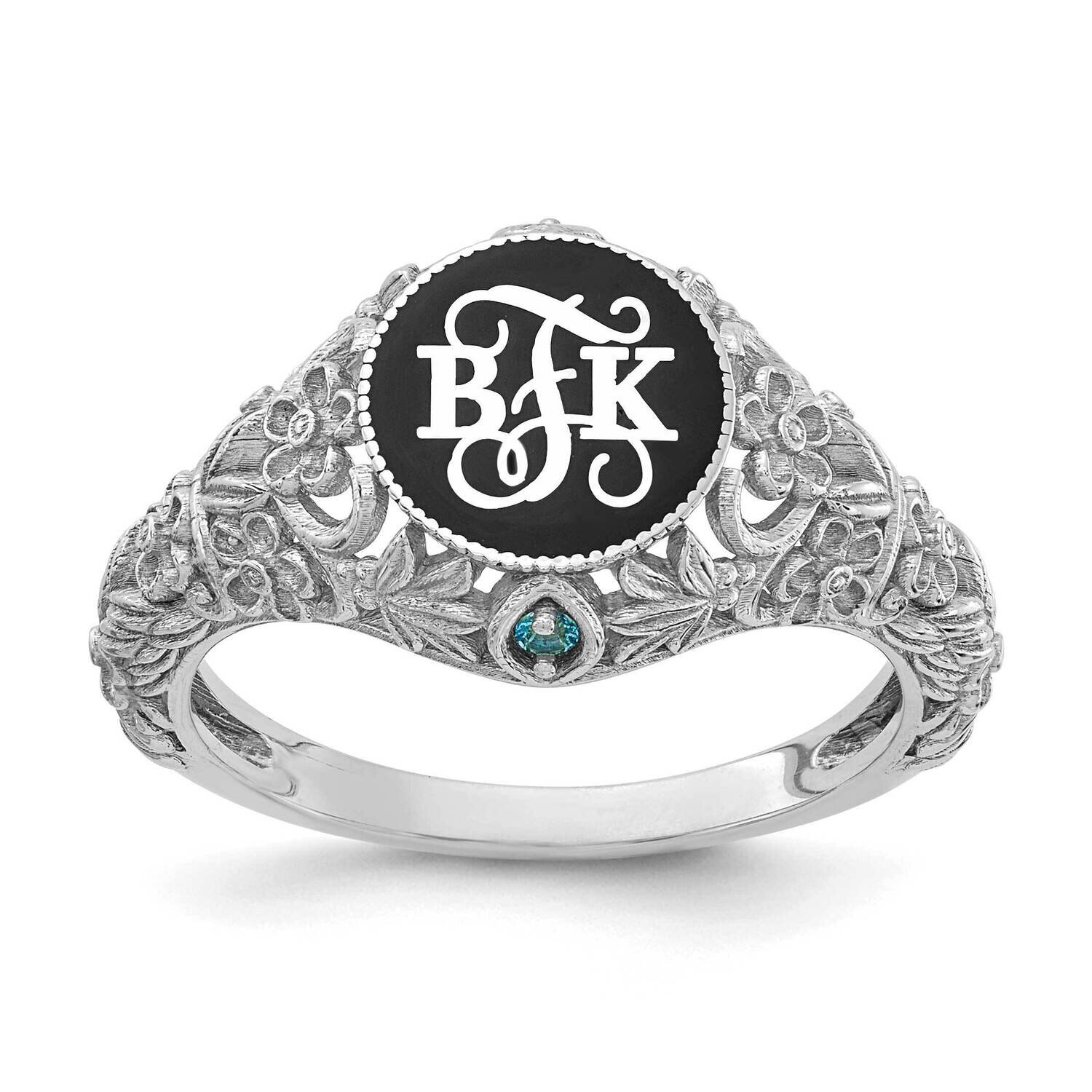 Filigree Ring with 2, 1.5mm Birthstones Sterling Silver Rhodium-plated XNR82SS