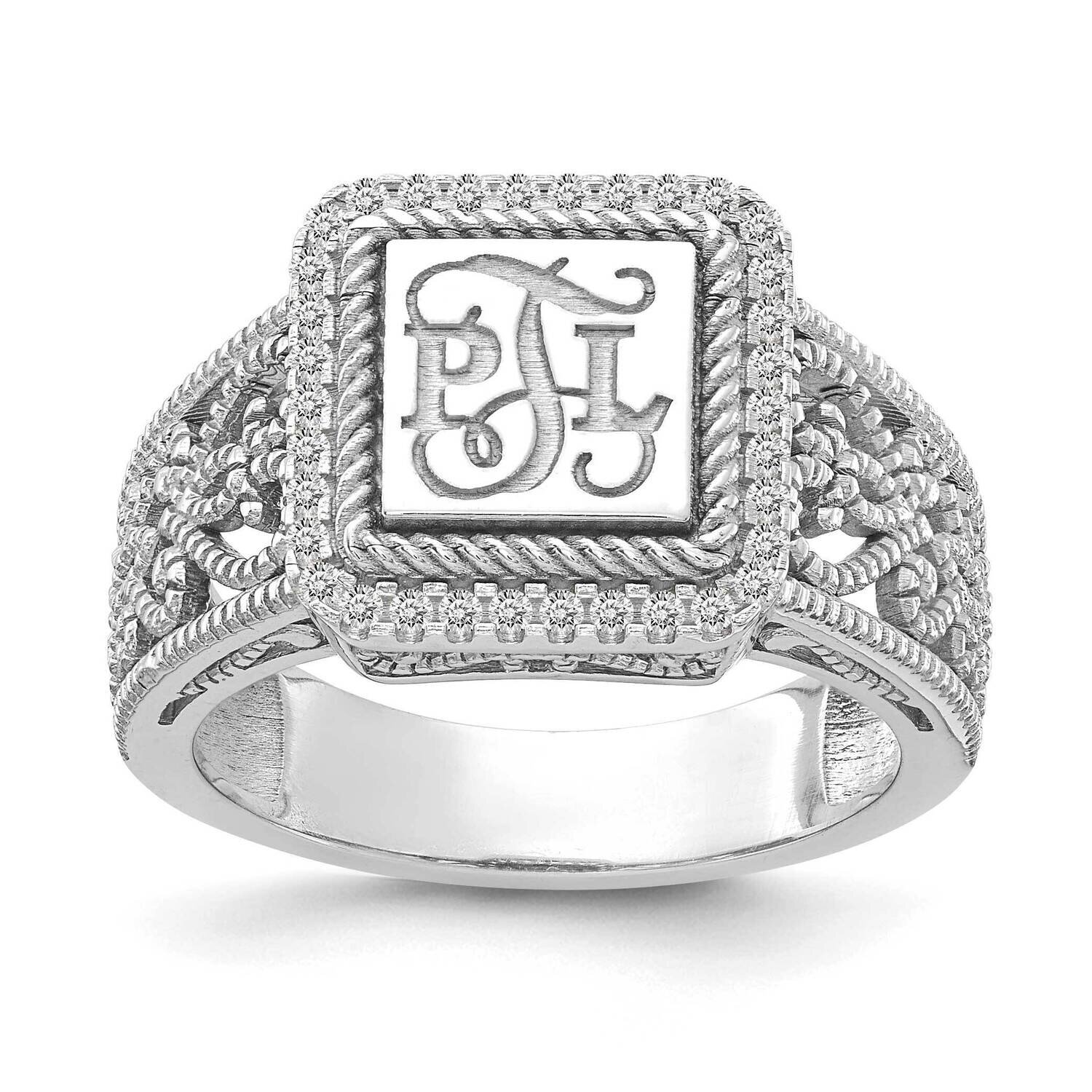 Filigree Ring with Diamonds with Optional Epoxy Top 14k White Gold XNR83WAA