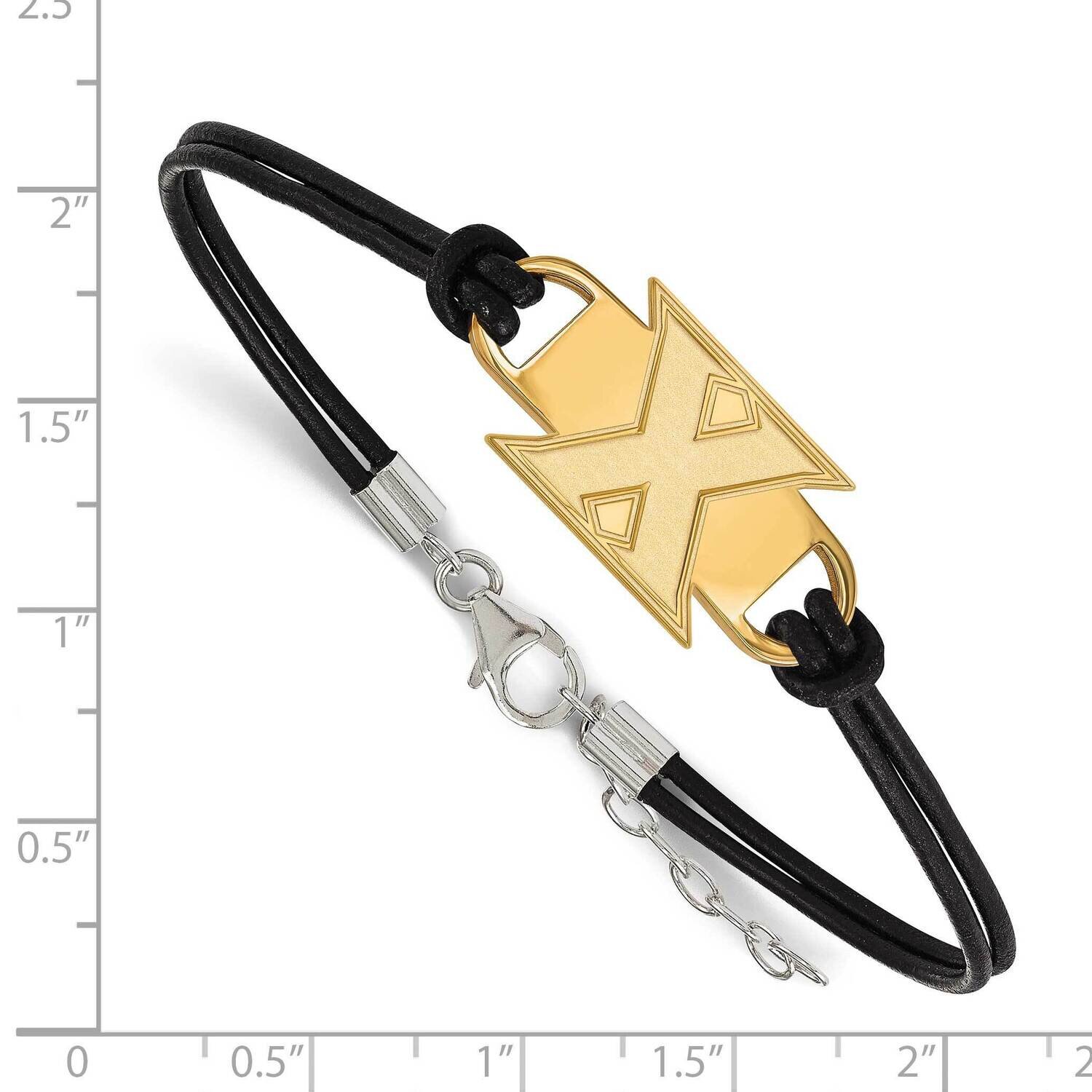 Xavier University Black Leather Bracelet Gold-plated Sterling Silver GP013XU-7