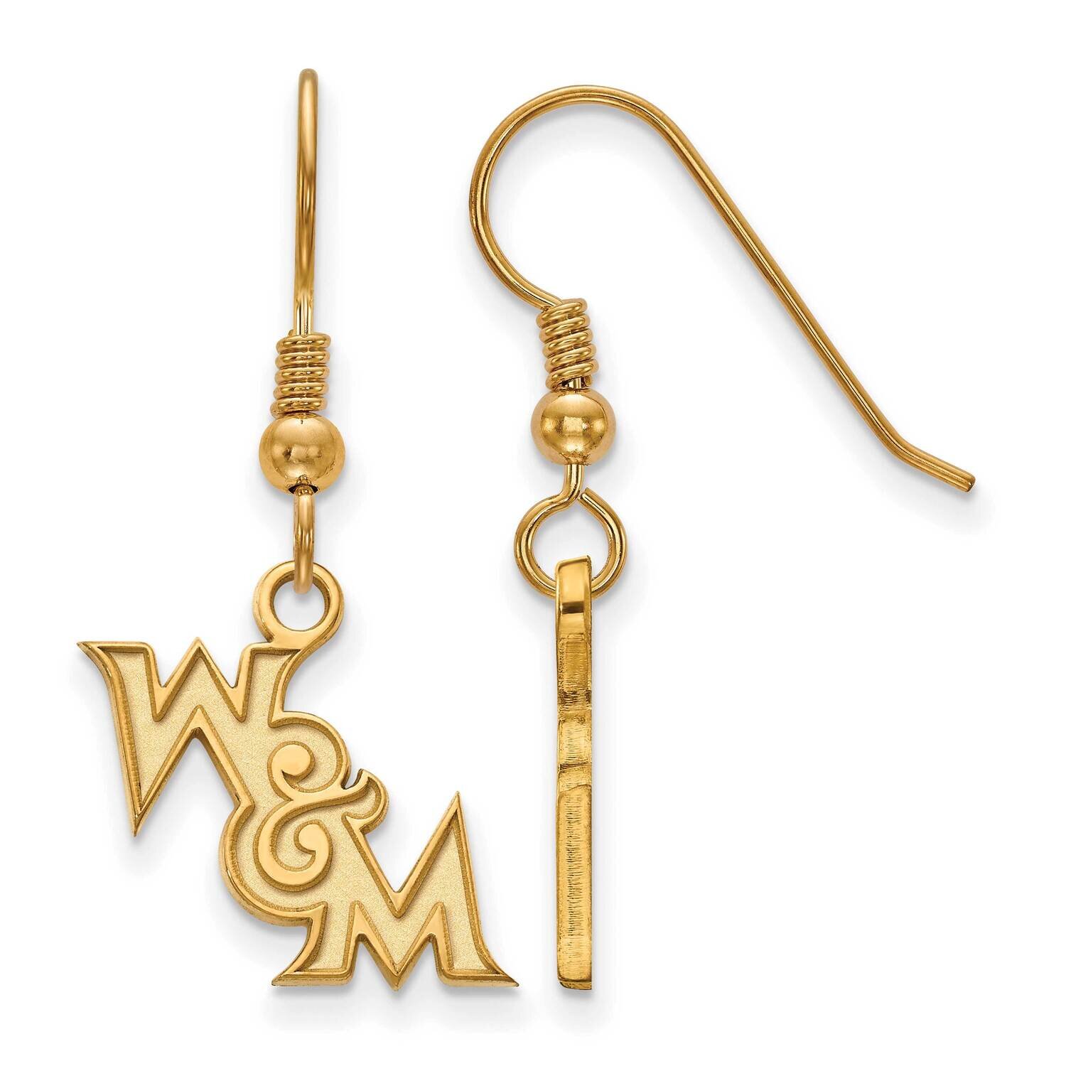 College of William &amp; Mary Extra-Small Dangle Earrings Wire Gold-plated Sterling Silver GP025WMA, MP…