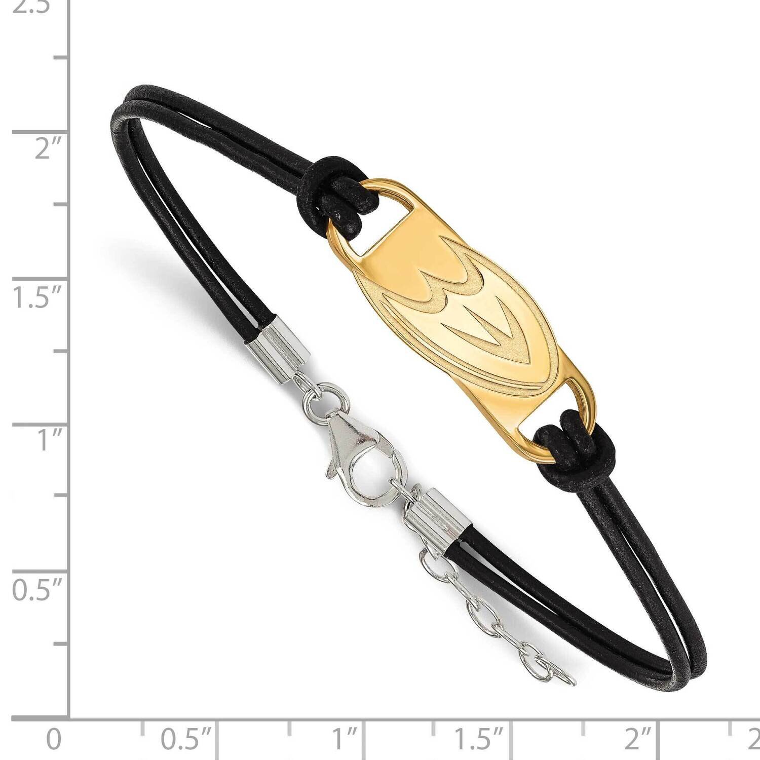 Anaheim Ducks Leather Bracelet Small Center Gold-plated Sterling Silver GP031MDU-7, MPN: GP031MDU-7…