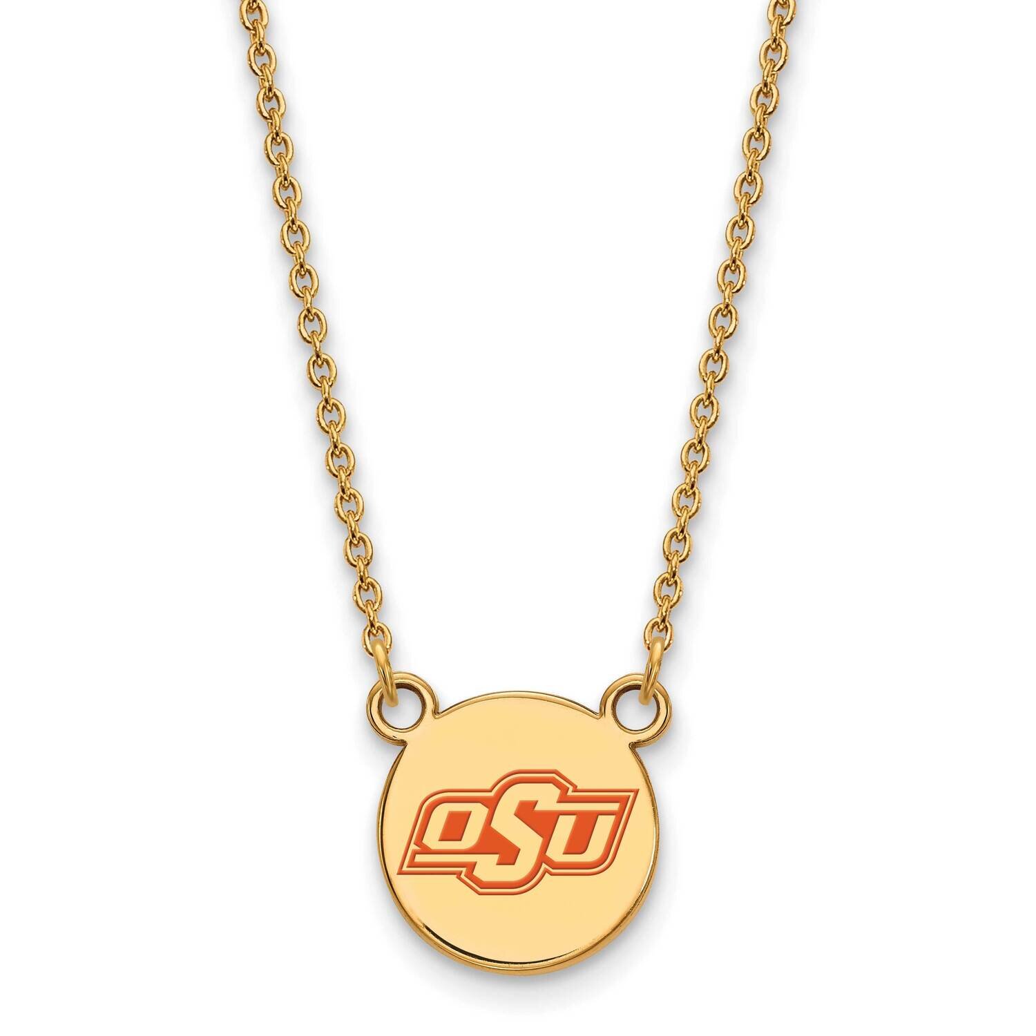 Oklahoma State University Small Epoxied Disc Pendant with Neck Gold-plated Sterling Silver GP070OKS-18