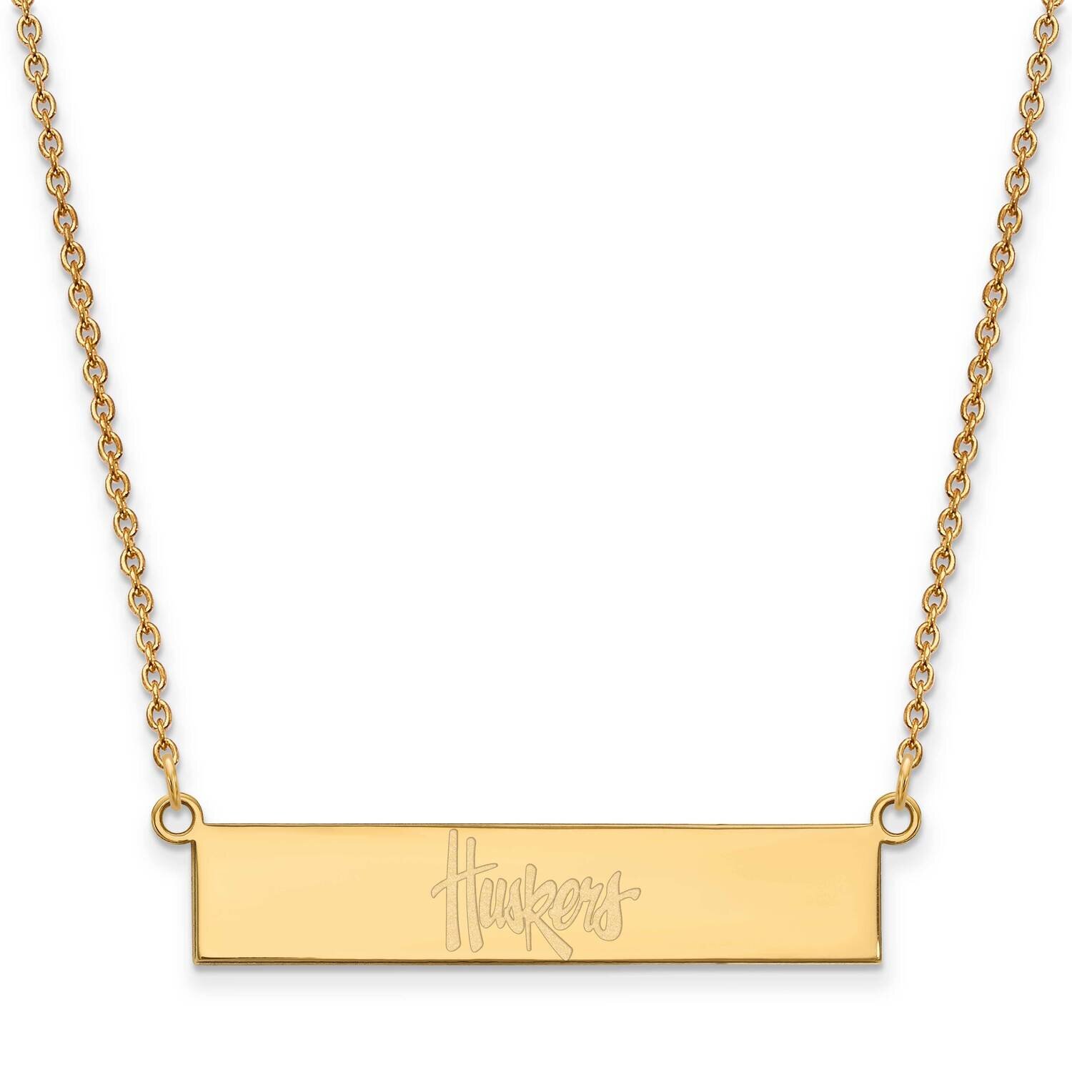 University of Nebraska Small Bar Necklace Gold-plated Sterling Silver GP098UNE-18, MPN: GP098UNE-18…