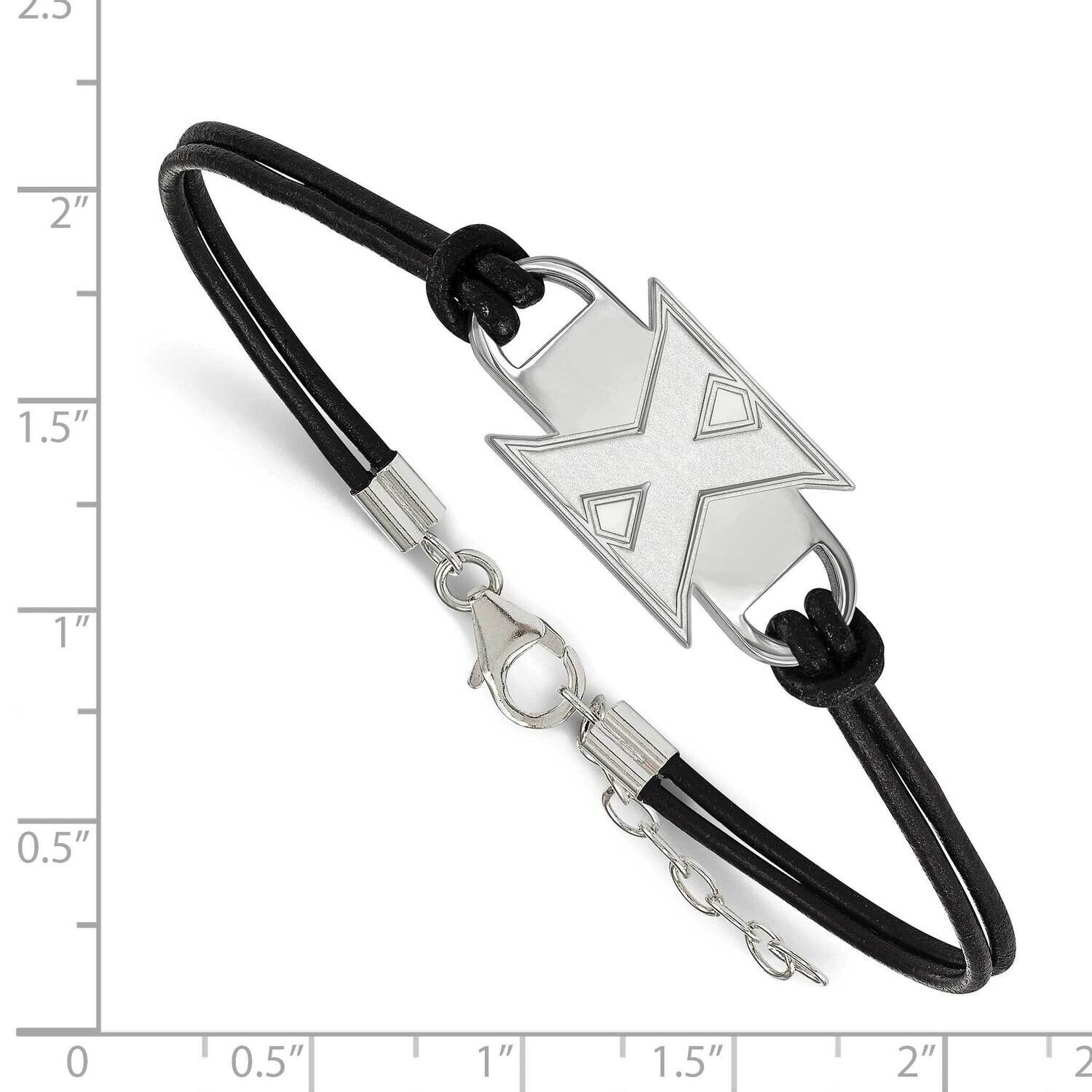 Xavier University Black Leather Bracelet Sterling Silver Rhodium-plated SS013XU-7