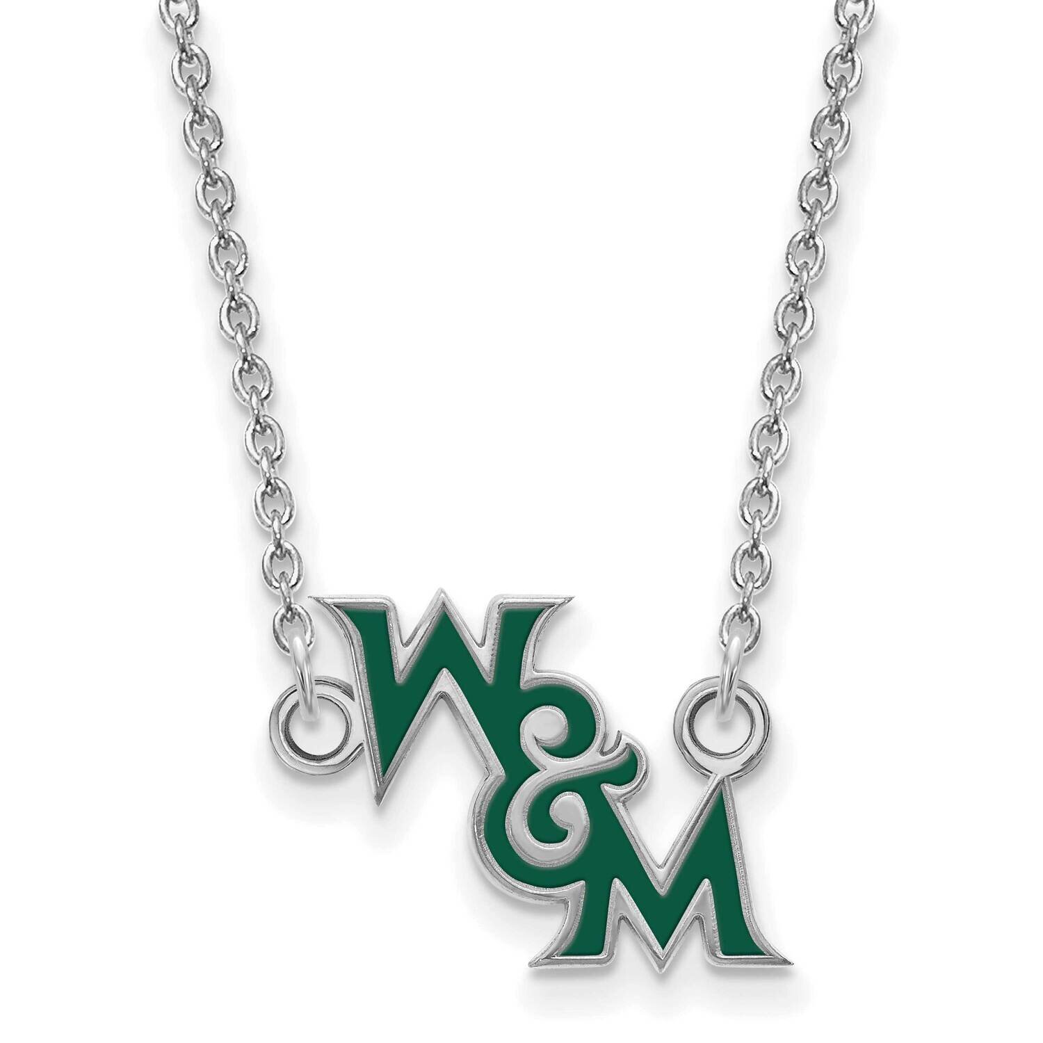 College of William &amp; Mary Small Enamel Pendant with Necklace Sterling Silver Rhodium-plated SS019WM…