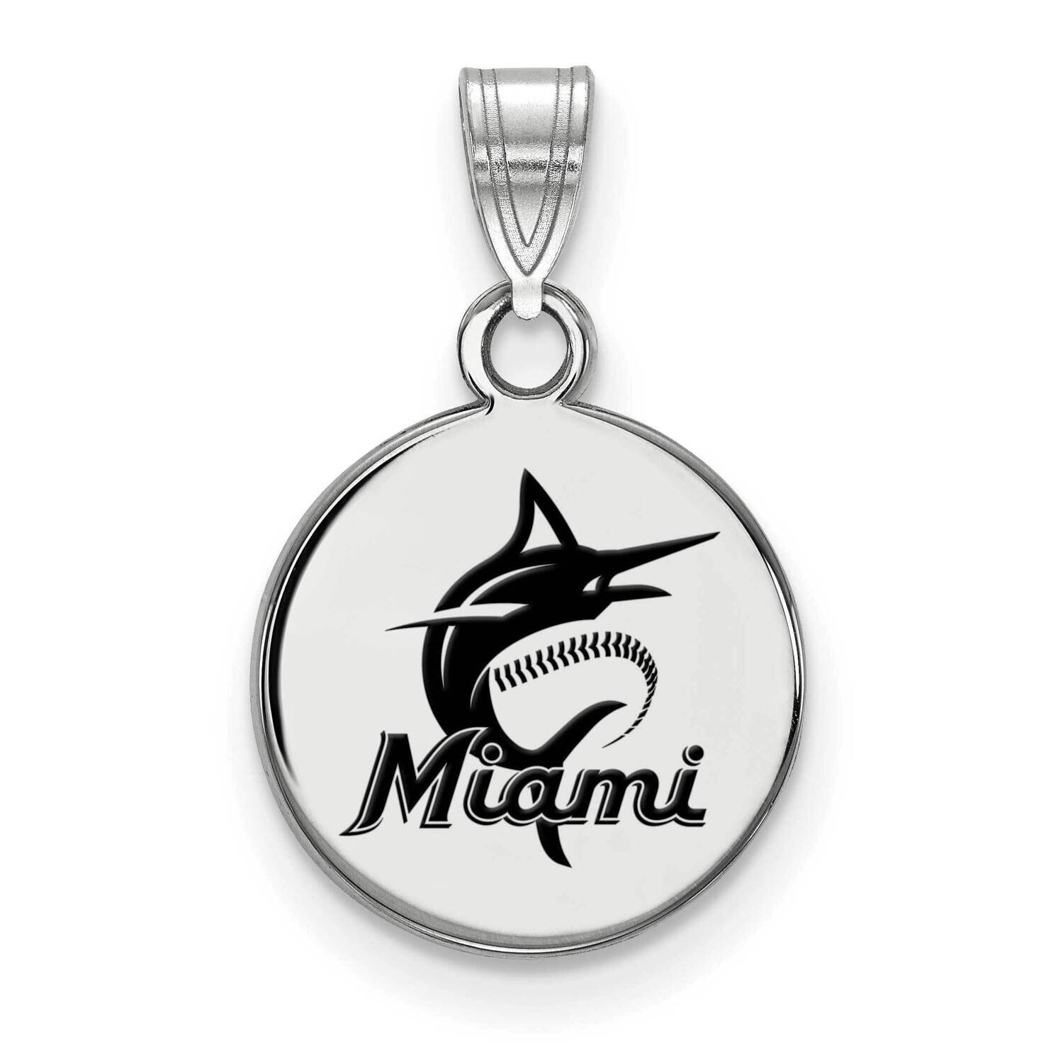 MLB Miami Marlins Small Enamel Disc Pendant Sterling Silver Rhodium-plated SS027MIN