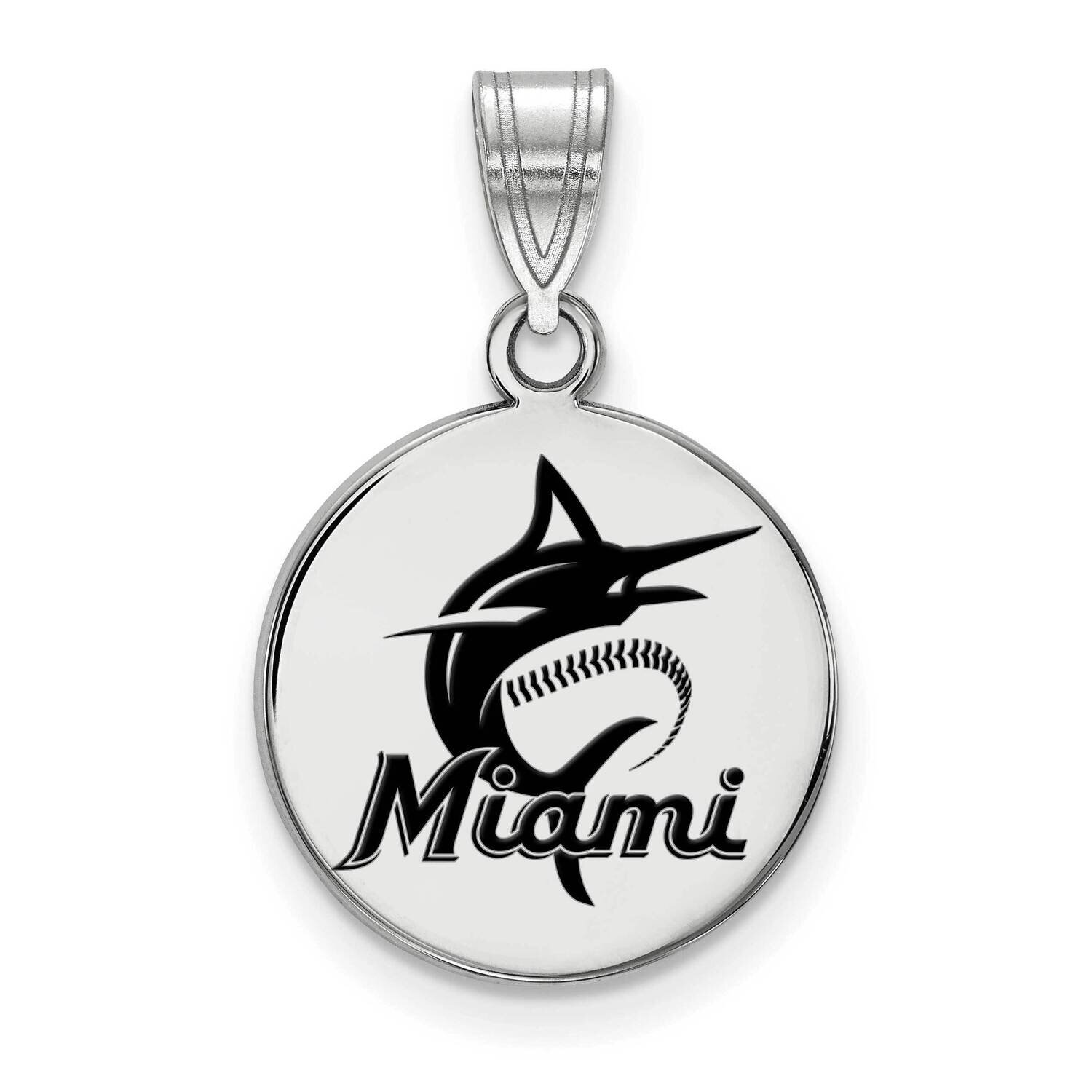 MLB Miami Marlins Medium Enamel Disc Pendant Sterling Silver Rhodium-plated SS029MIN