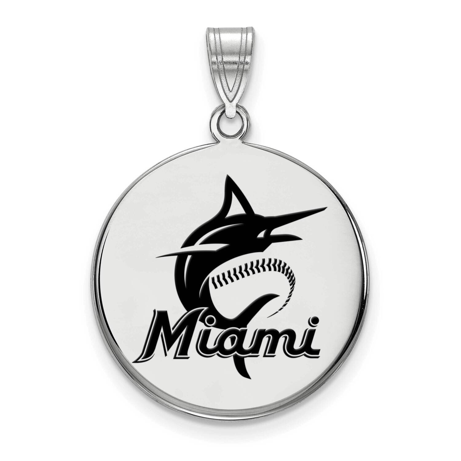 MLB Miami Marlins Large Enamel Disc Pendant Sterling Silver Rhodium-plated SS031MIN