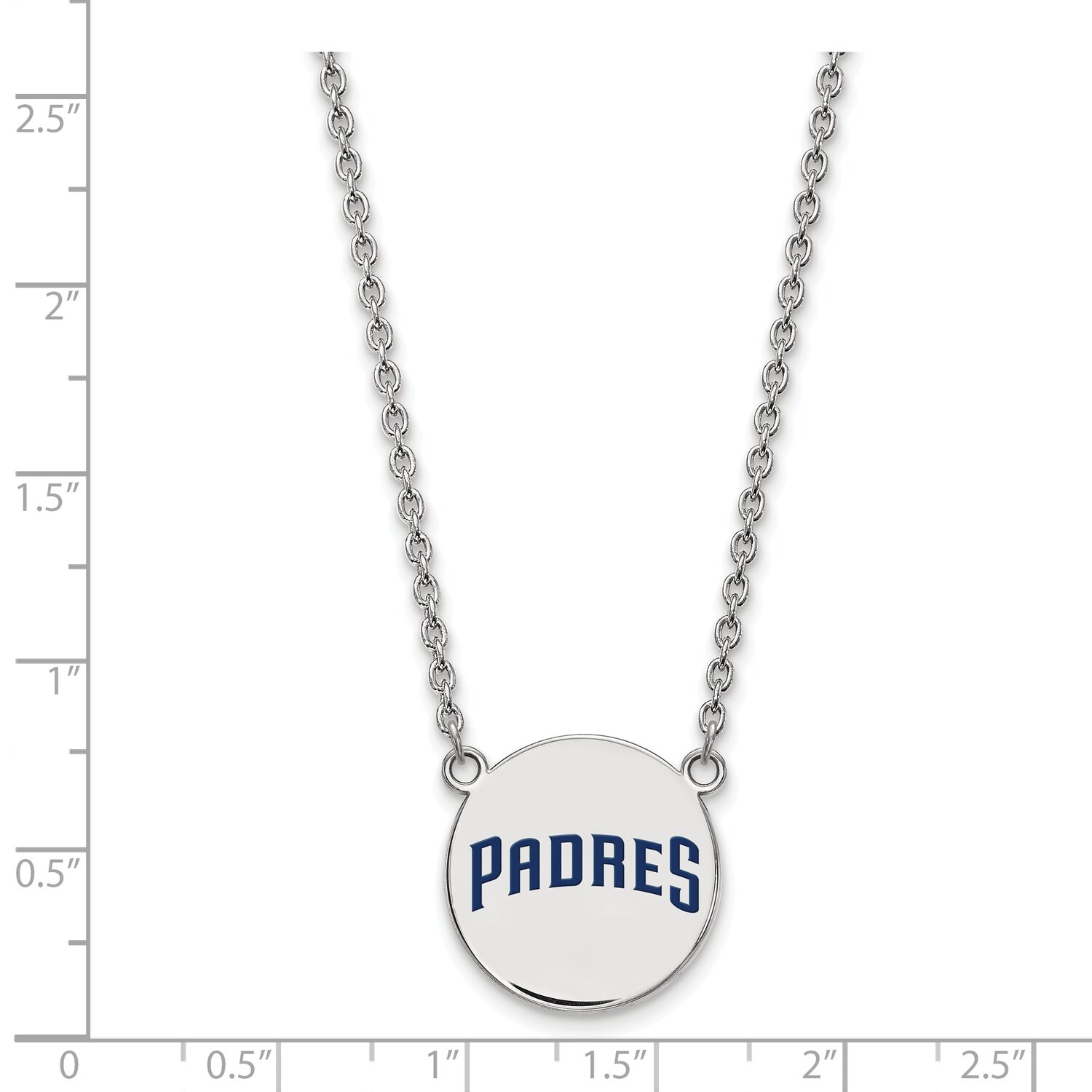 Rhodium Plat. MLB San Diego Padres Enamel Disc Pendant with Necklac Sterling Silver SS031PAD-18, MP…