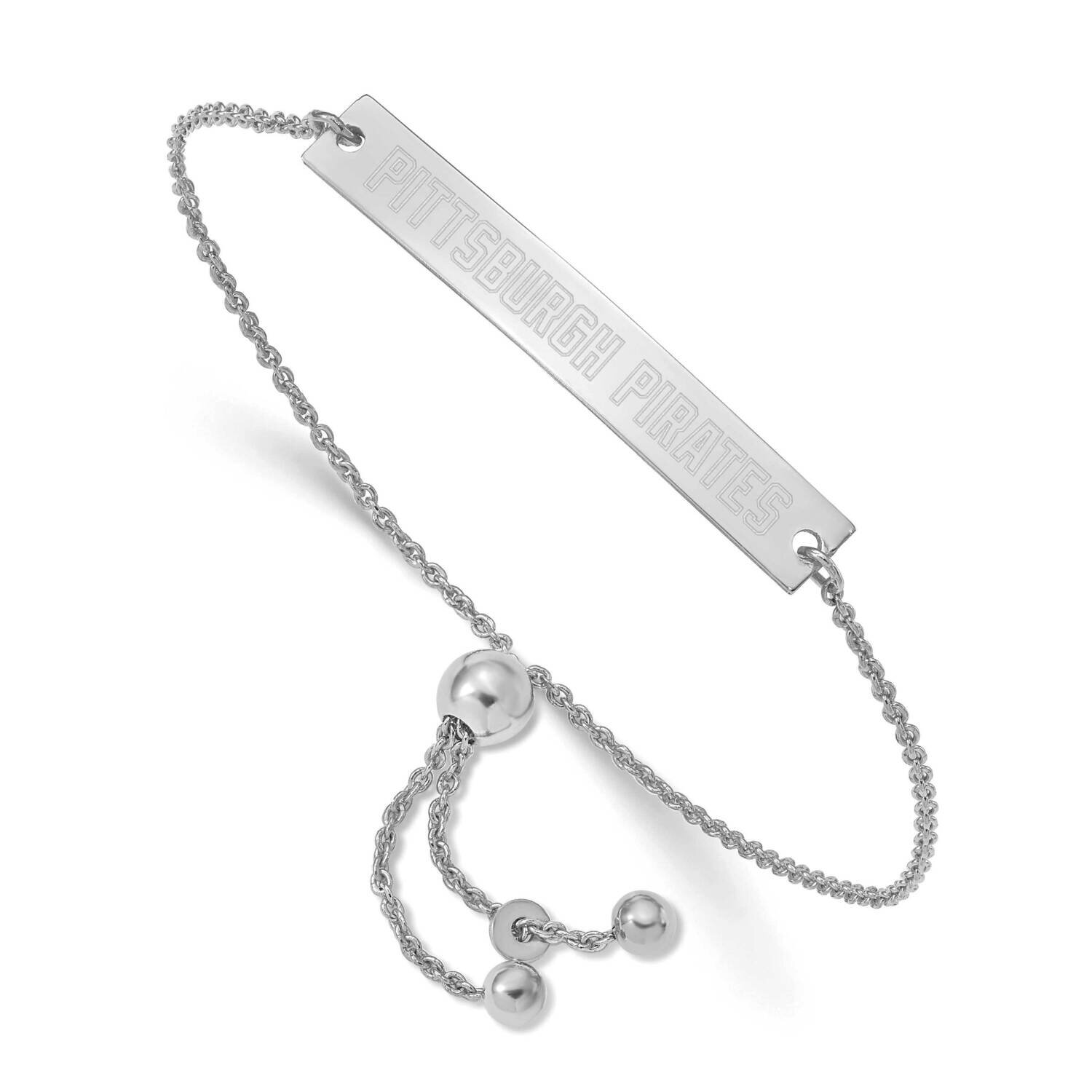 MLB Pittsburgh Pirates Small Bar Adjustable Bracelet Sterling Silver Rhodium-plated SS032PIR-9