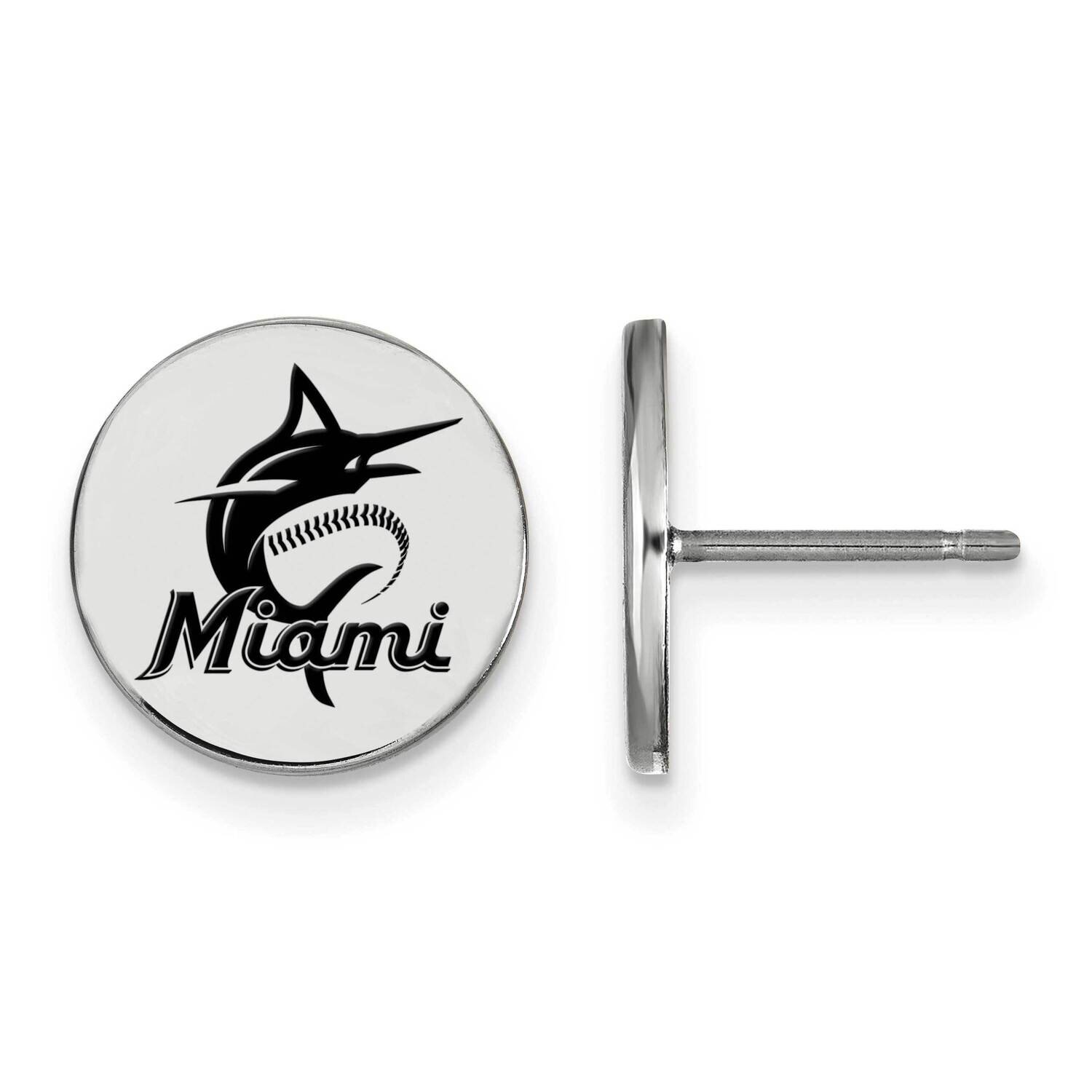 MLB Miami Marlins Small Enamel Disc Earrings Sterling Silver Rhodium-plated SS033MIN