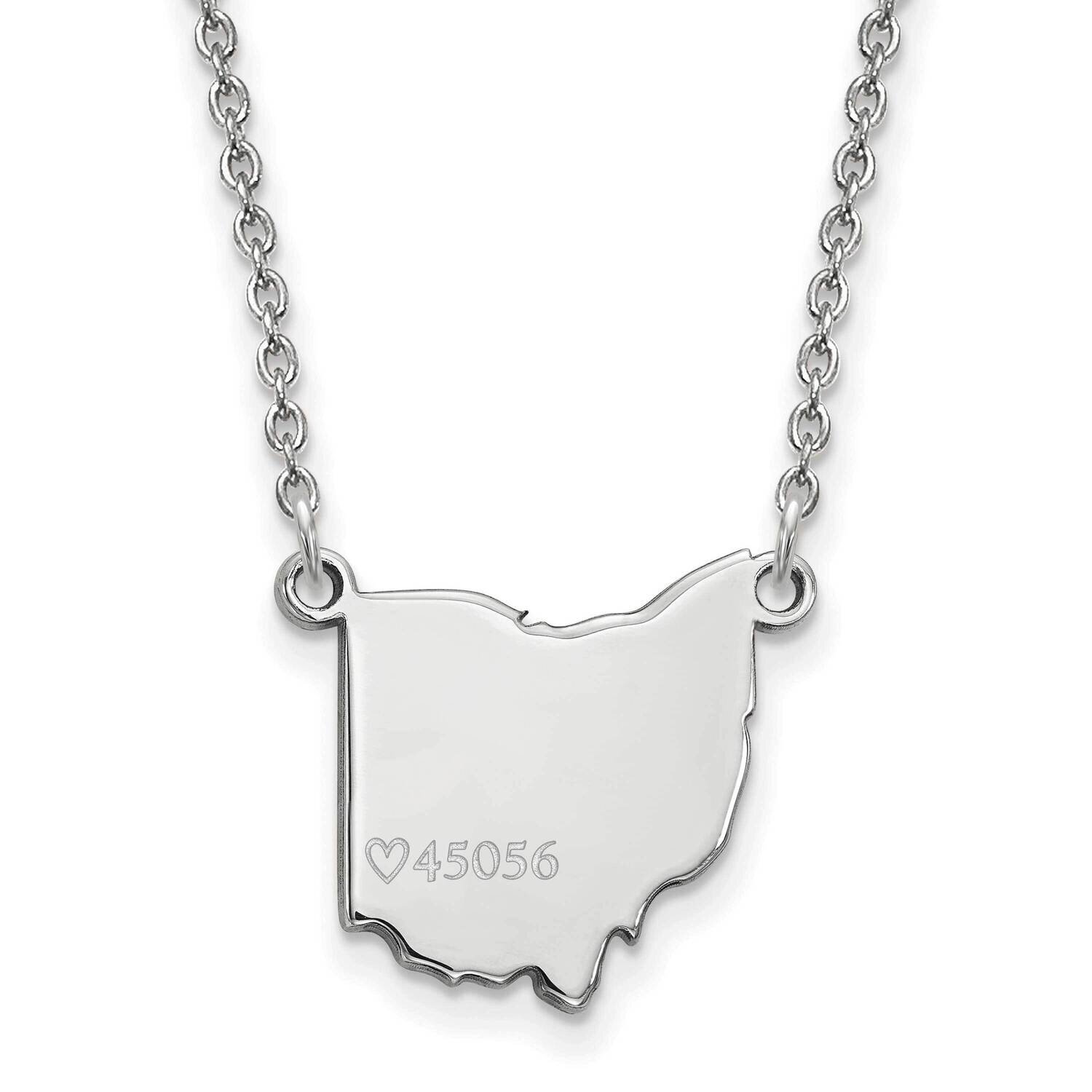 Miami University Small State Pendant with Necklace Sterling Silver Rhodium-plated SS044MU-18, MPN: …