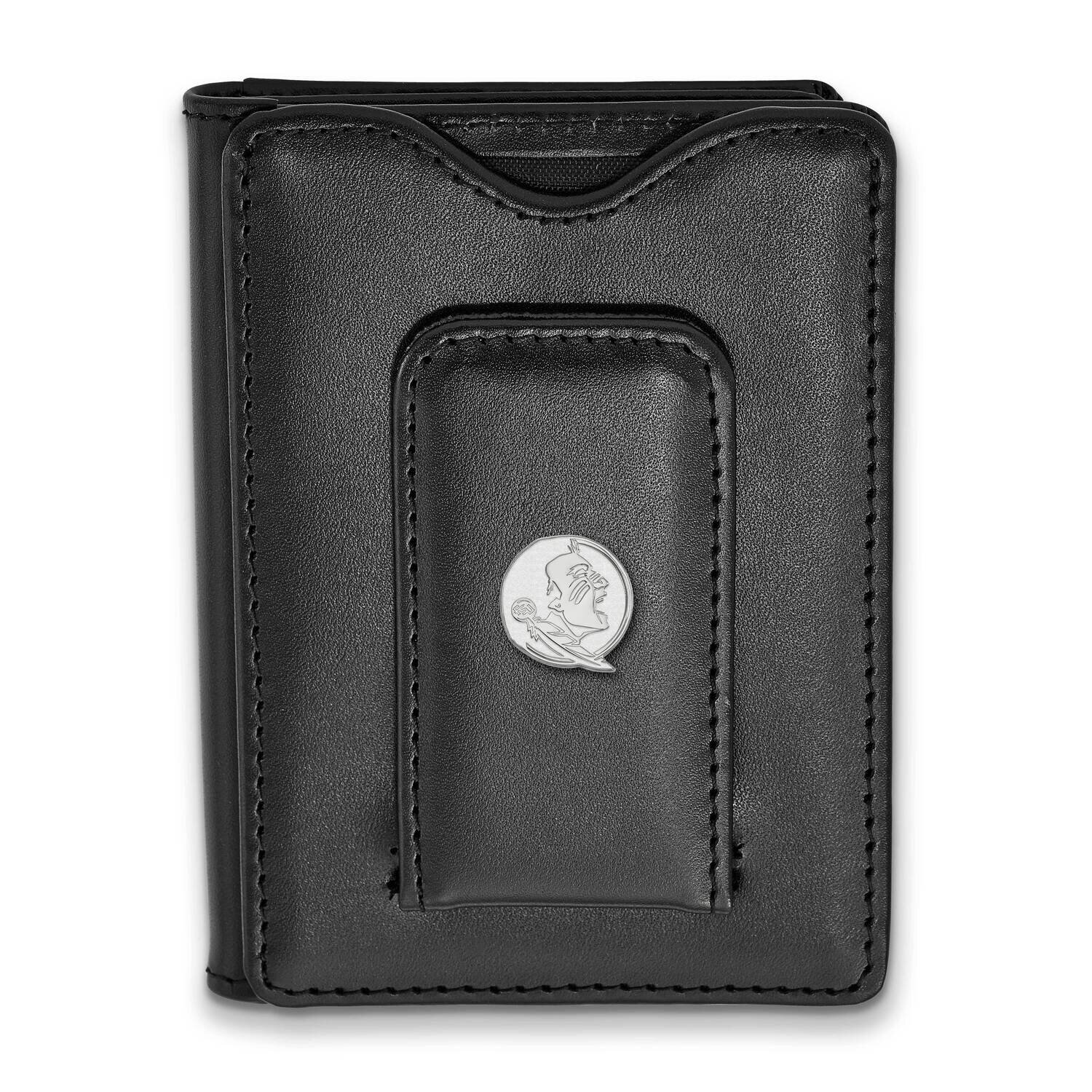 Florida State University Black Leather Wallet Sterling Silver SS053FSU-W1