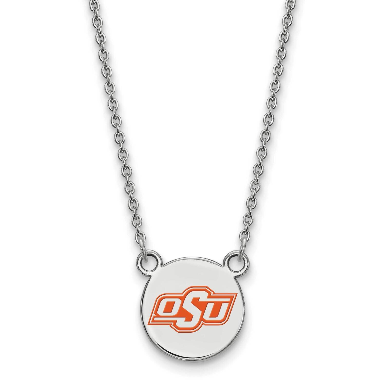Oklahoma State U. Small Epoxied Disc Pendant with Necklac Sterling Silver Rhodium-plated SS070OKS-1…