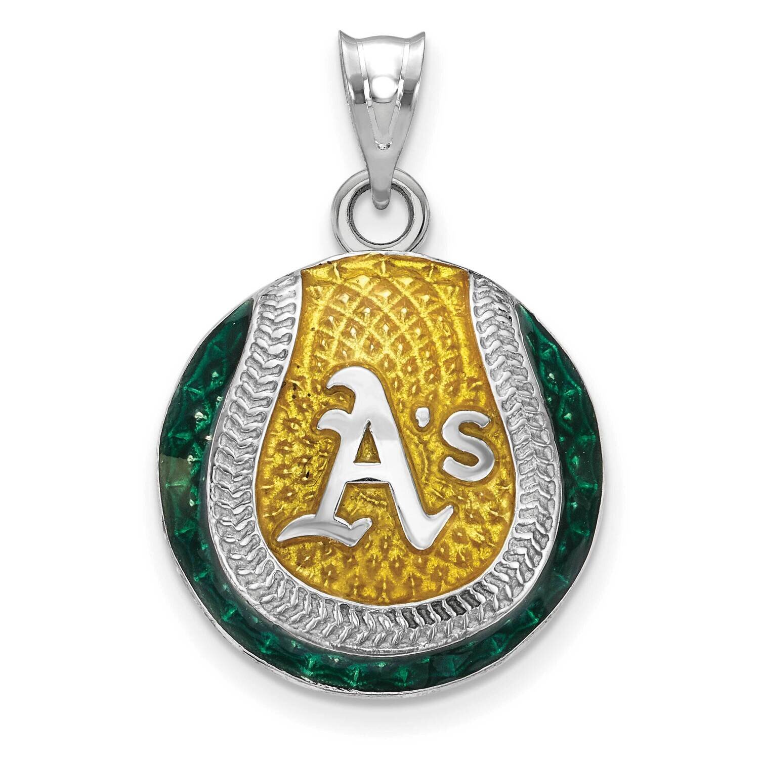 MLB Oakland Athletics A&#39;S Enameled Baseball Pendant Sterling Silver Rhodium-plated SS519ATH, MPN: S…