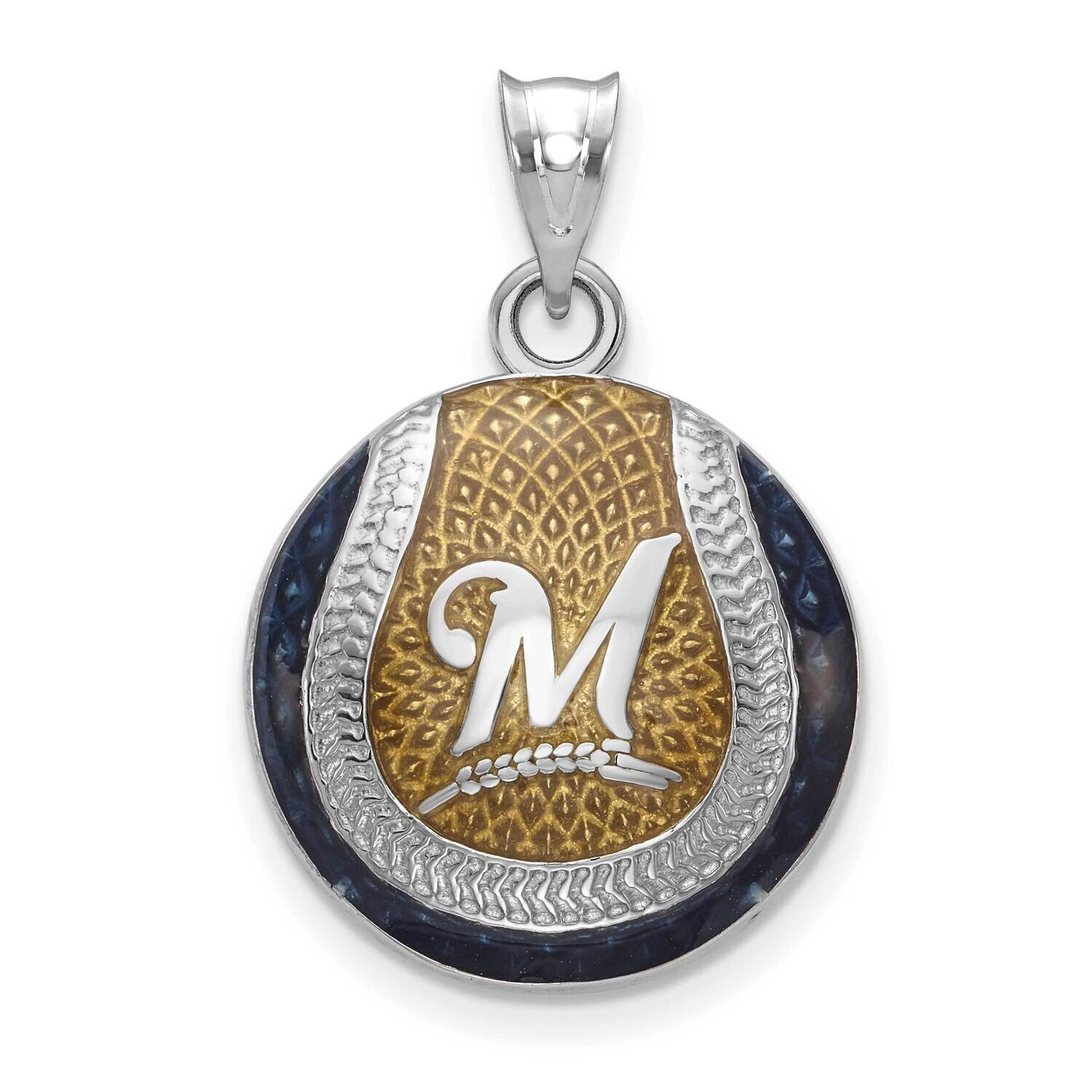 MLB Milwaukee Brewers Enameled Baseball Pendant Sterling Silver Rhodium-plated SS519BRE, MPN: SS519…