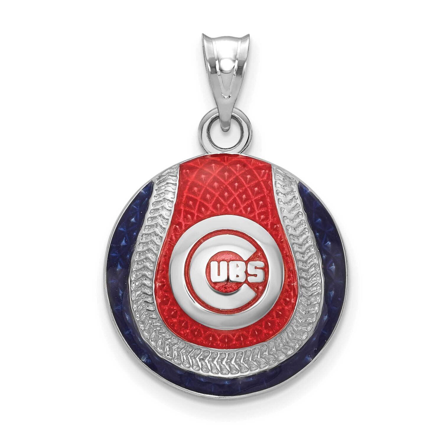 MLB Chicago Cubs In Circle Enamel Baseball Pendant Sterling Silver Rhodium-plated SS519CUB