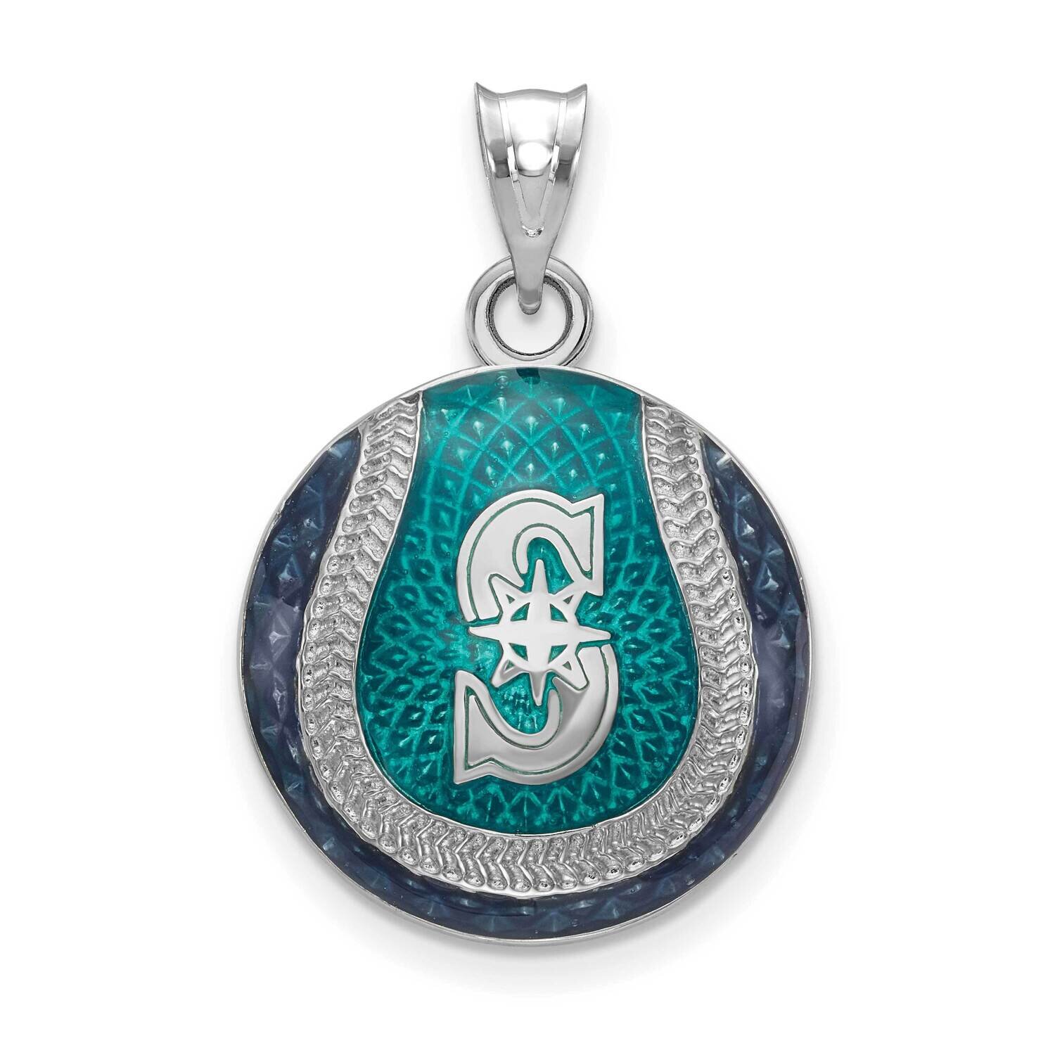 MLB Seattle Mariners Domed Enamel Pendant Sterling Silver Rhodium-plated SS519MRN