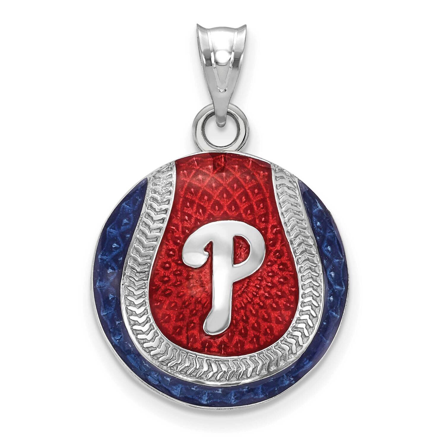 MLB Philadelphia Phillies P Baseball Enamel Pendant Sterling Silver Rhodium-plated SS519PHI, MPN: S…