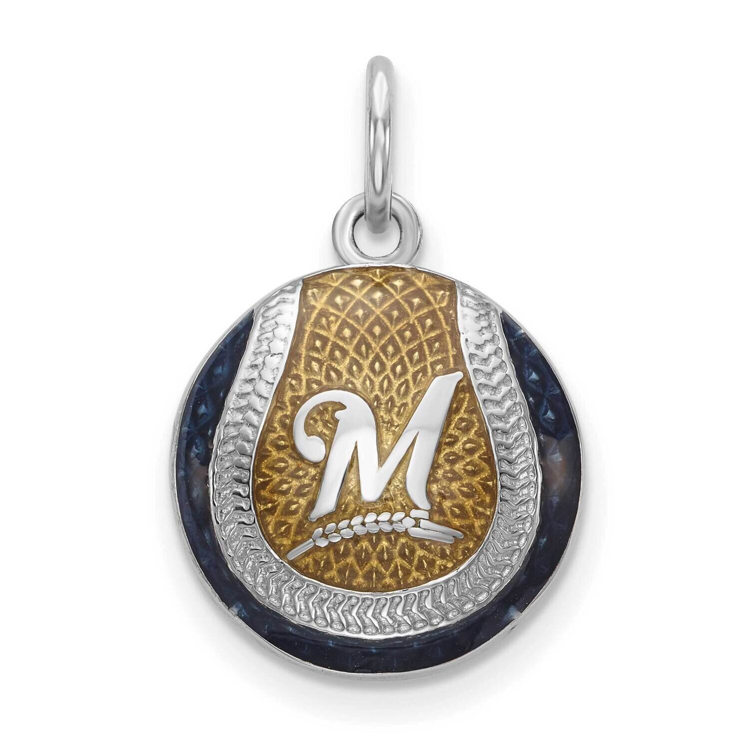 MLB Milwaukee Brewers Enameled Baseball Charm Sterling Silver Rhodium-plated SS520BRE