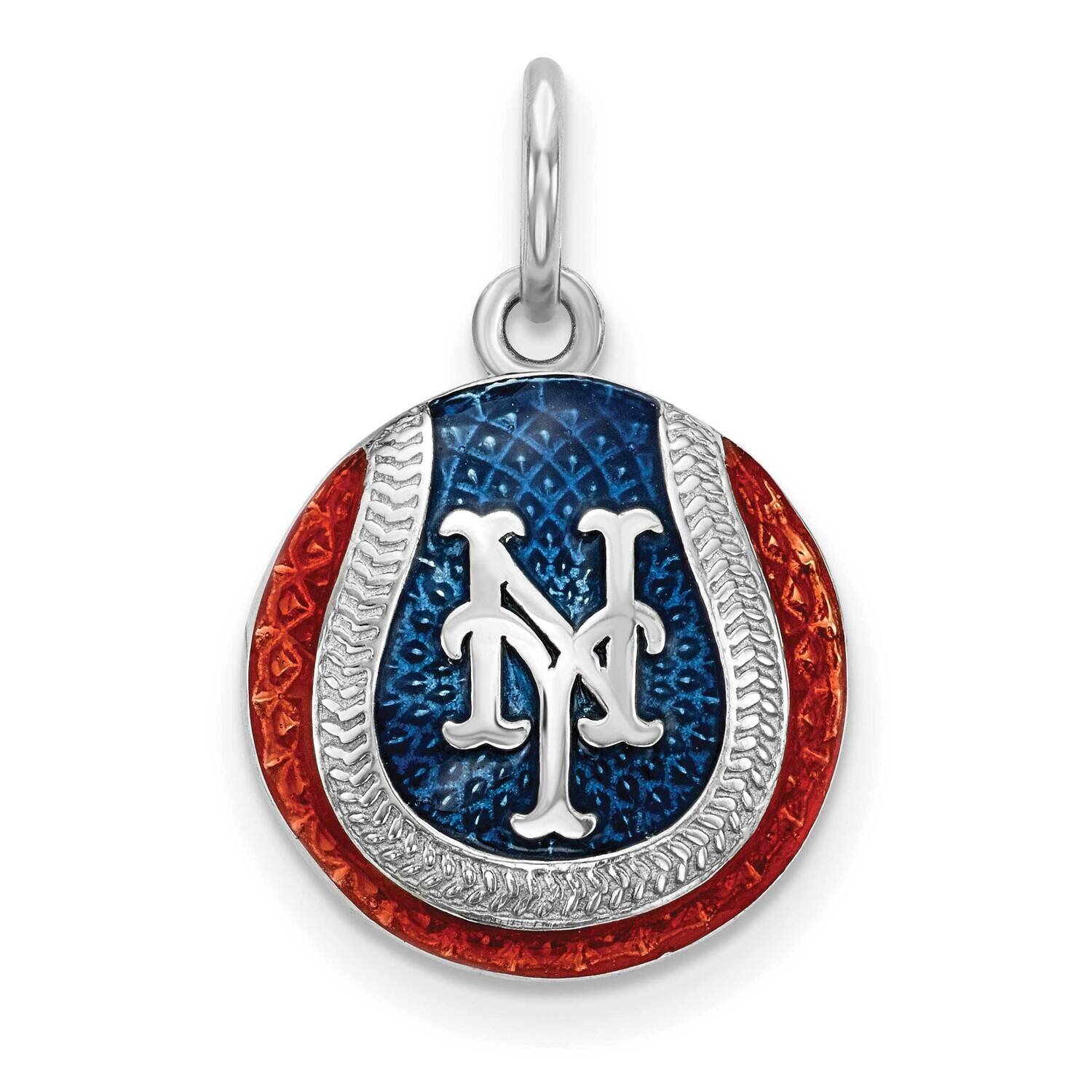 MLB New York Mets Enameled Baseball Charm Sterling Silver Rhodium-plated SS520MET