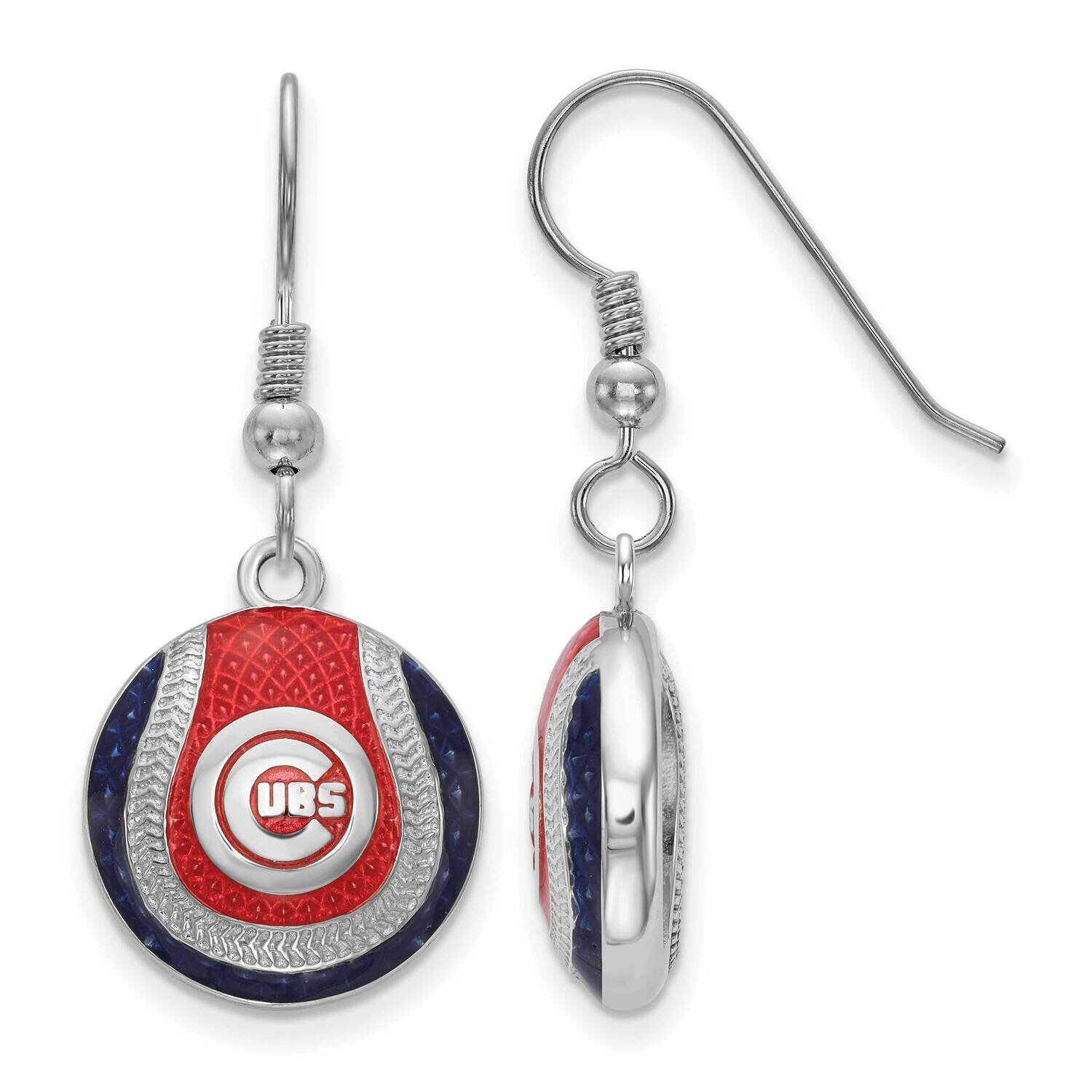 MLB Chicago Cubs Domed Enameled Baseball Earrings Sterling Silver Rhodium-plated SS521CUB