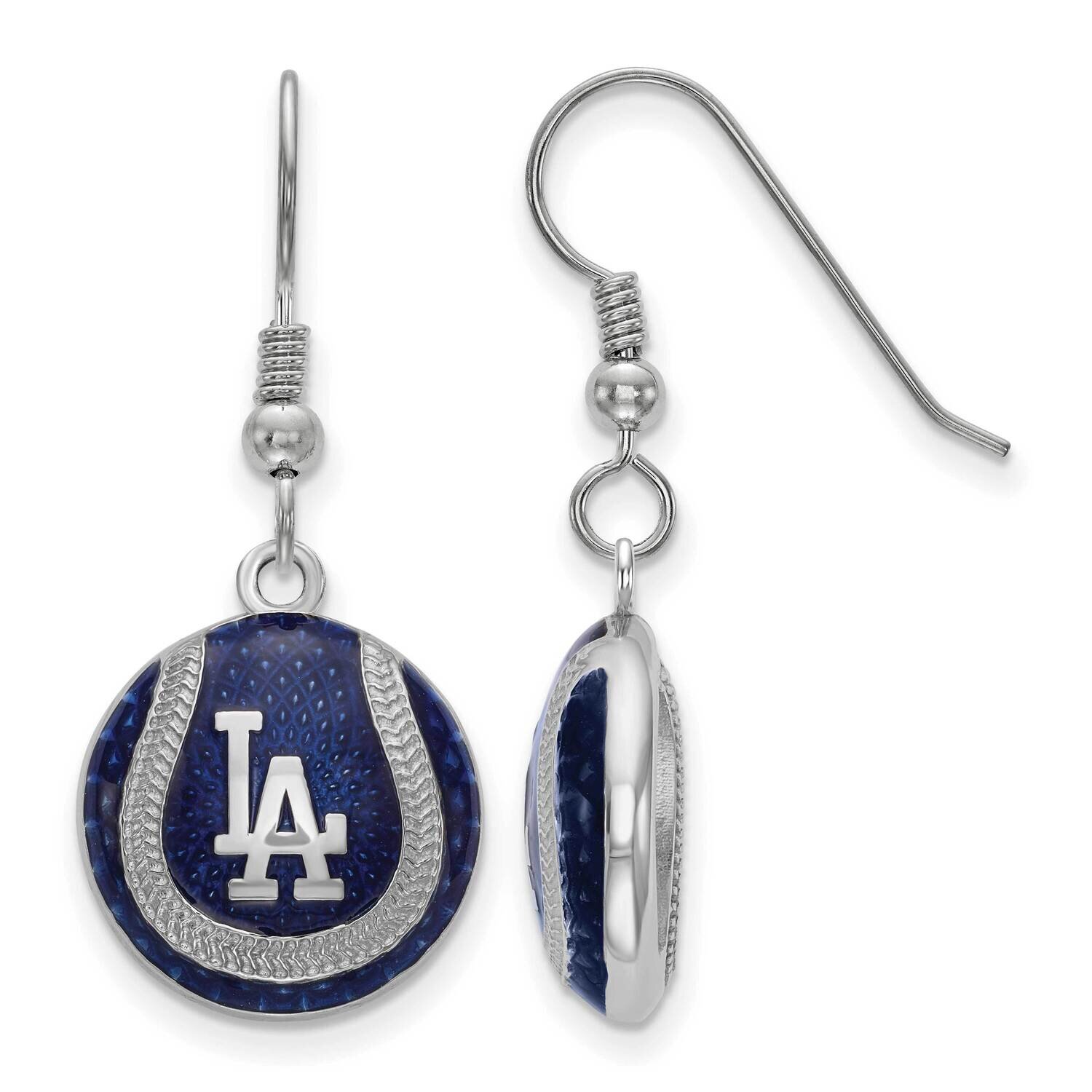 MLB Los Angeles Dodgers Enameled Dangle Earrings Sterling Silver Rhodium-plated SS521DOD