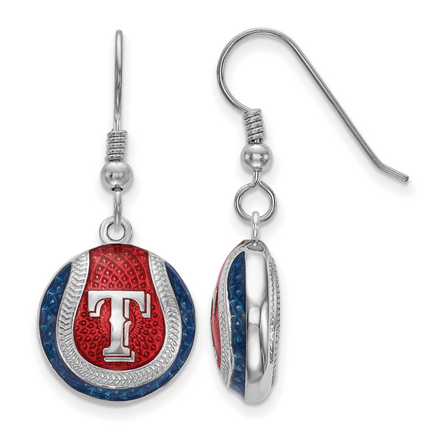 MLB Texas Rangers T Domed Baseball Earrings Sterling Silver Rhodium-plated SS521RAN