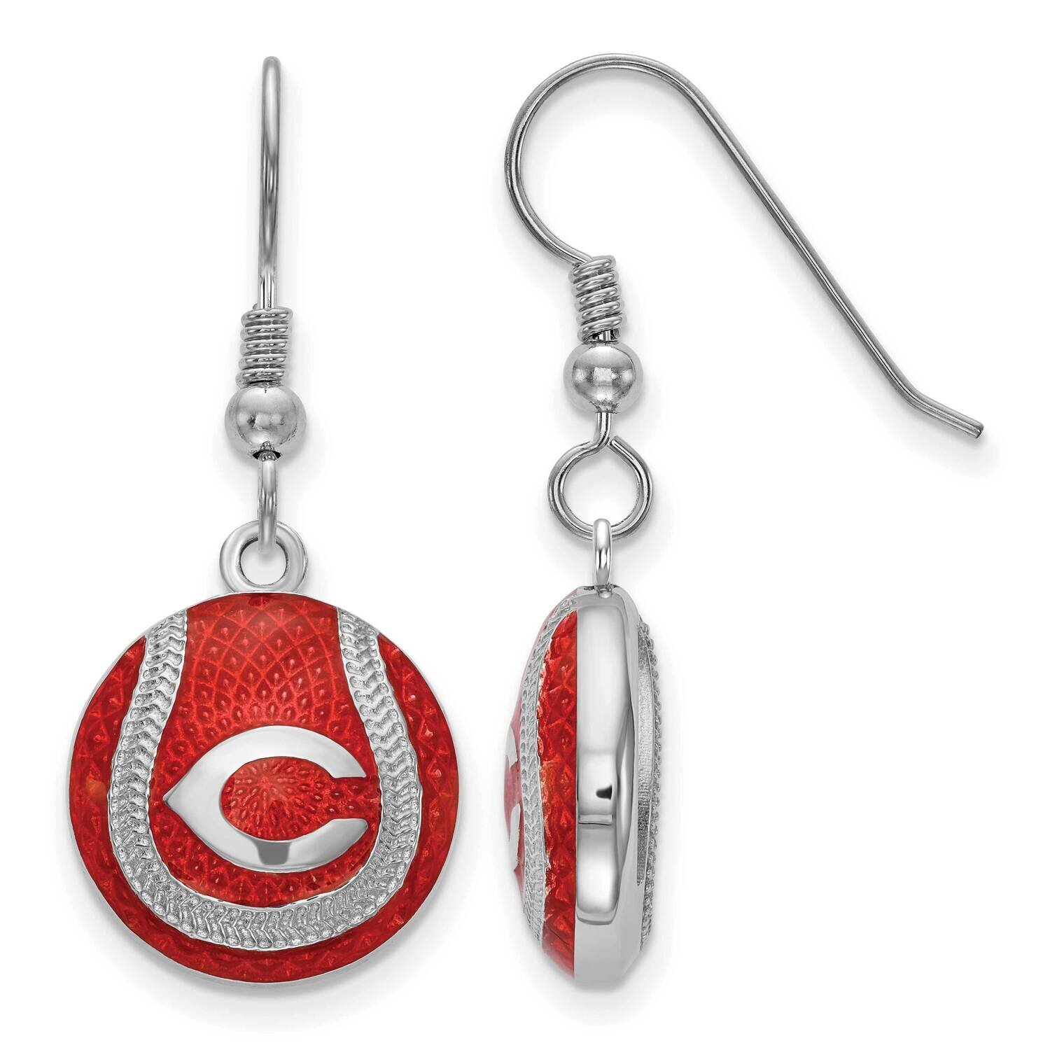 MLB Cincinnati Reds Enameled Baseball Earrings Sterling Silver Rhodium-plated SS521RDS