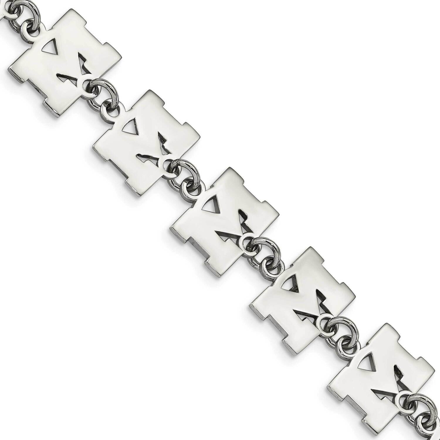 University of Michigan Logo Link with 1.5 In Extender Bracelet Stainless Steel ST515UM
