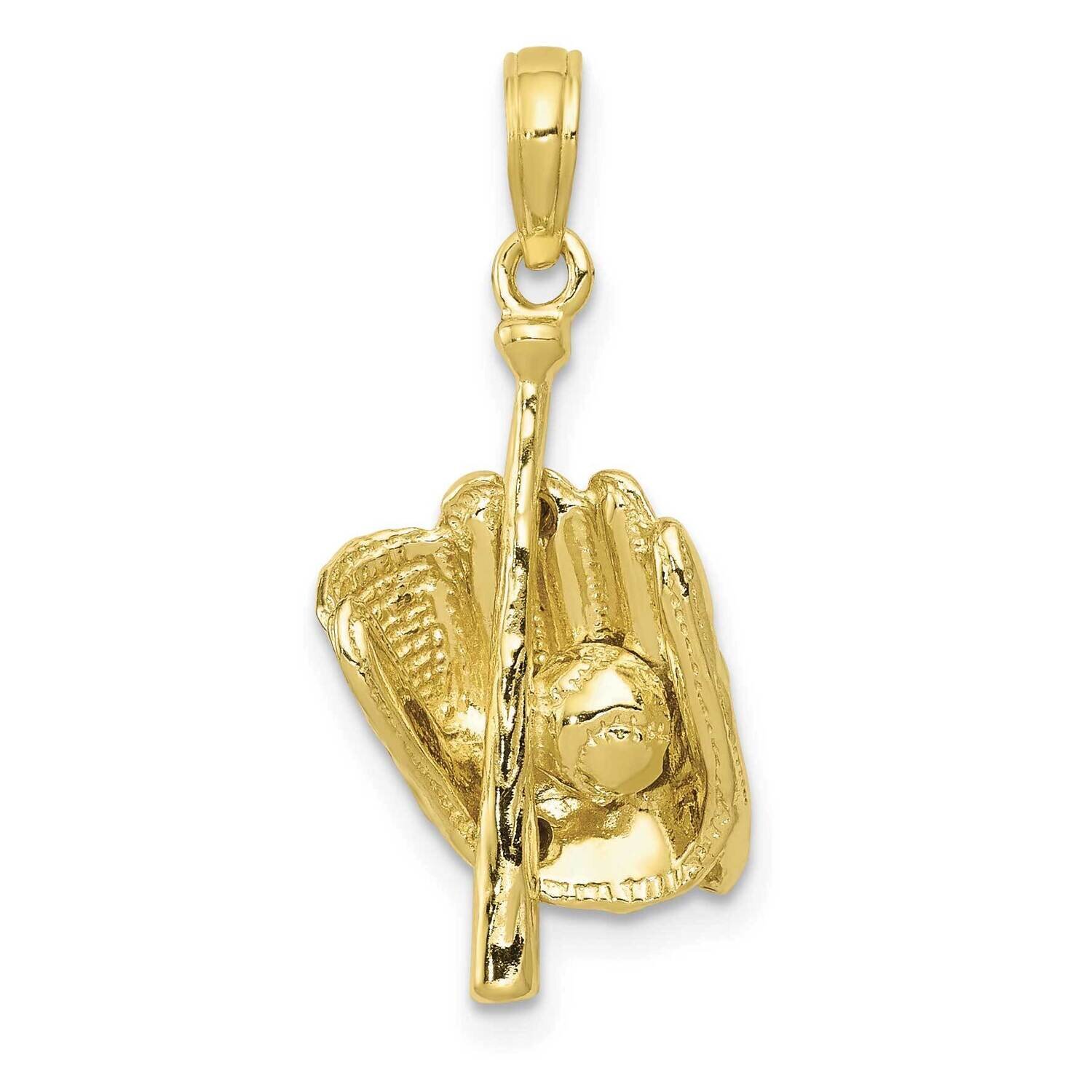 3-Dimensional Glove Bat Ball Baseball Pendant 10k Gold Polished 10C2656, MPN: 10C2656,