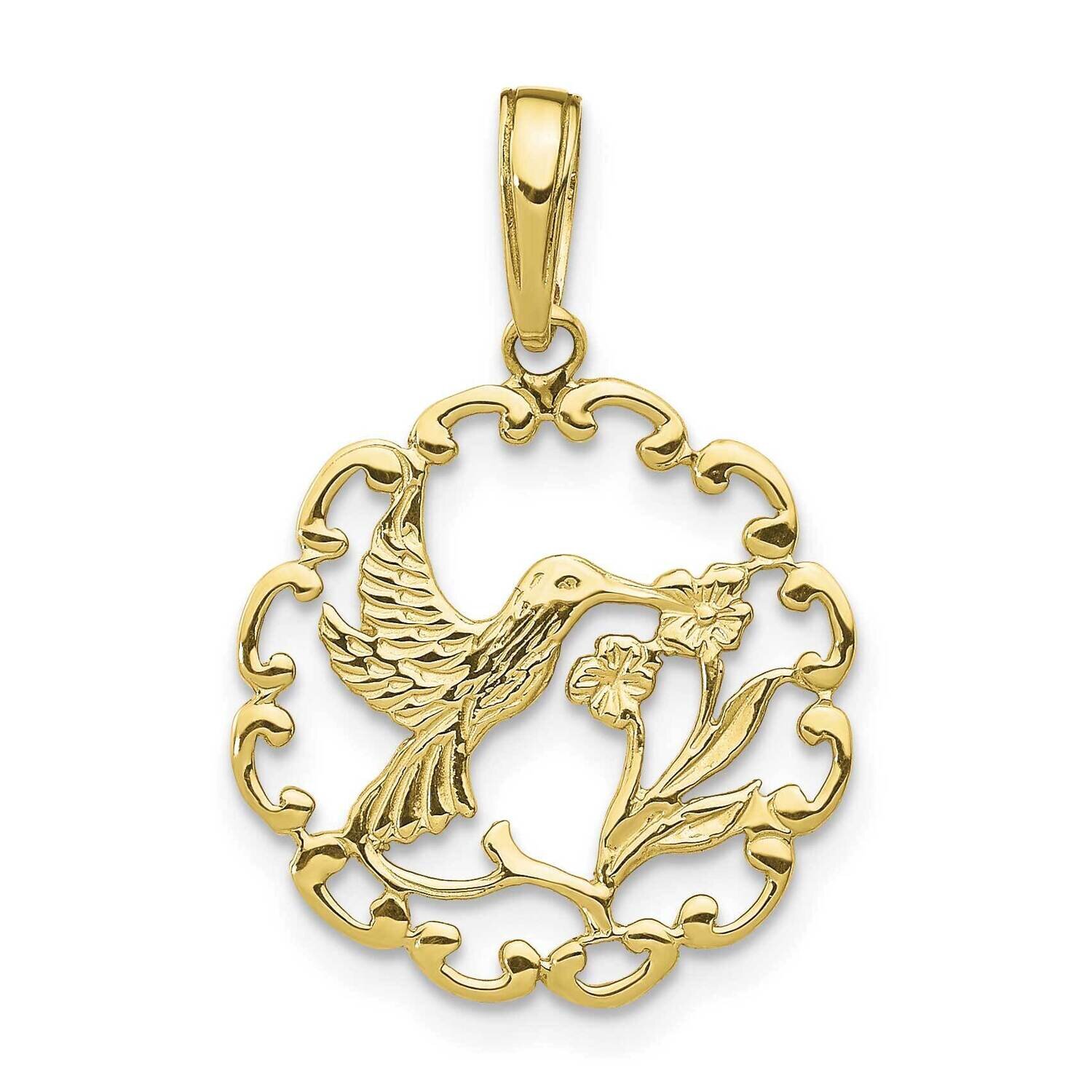 Hummingbird with Flower In Frame Pendant 10k Gold 10D4195, MPN: 10D4195,