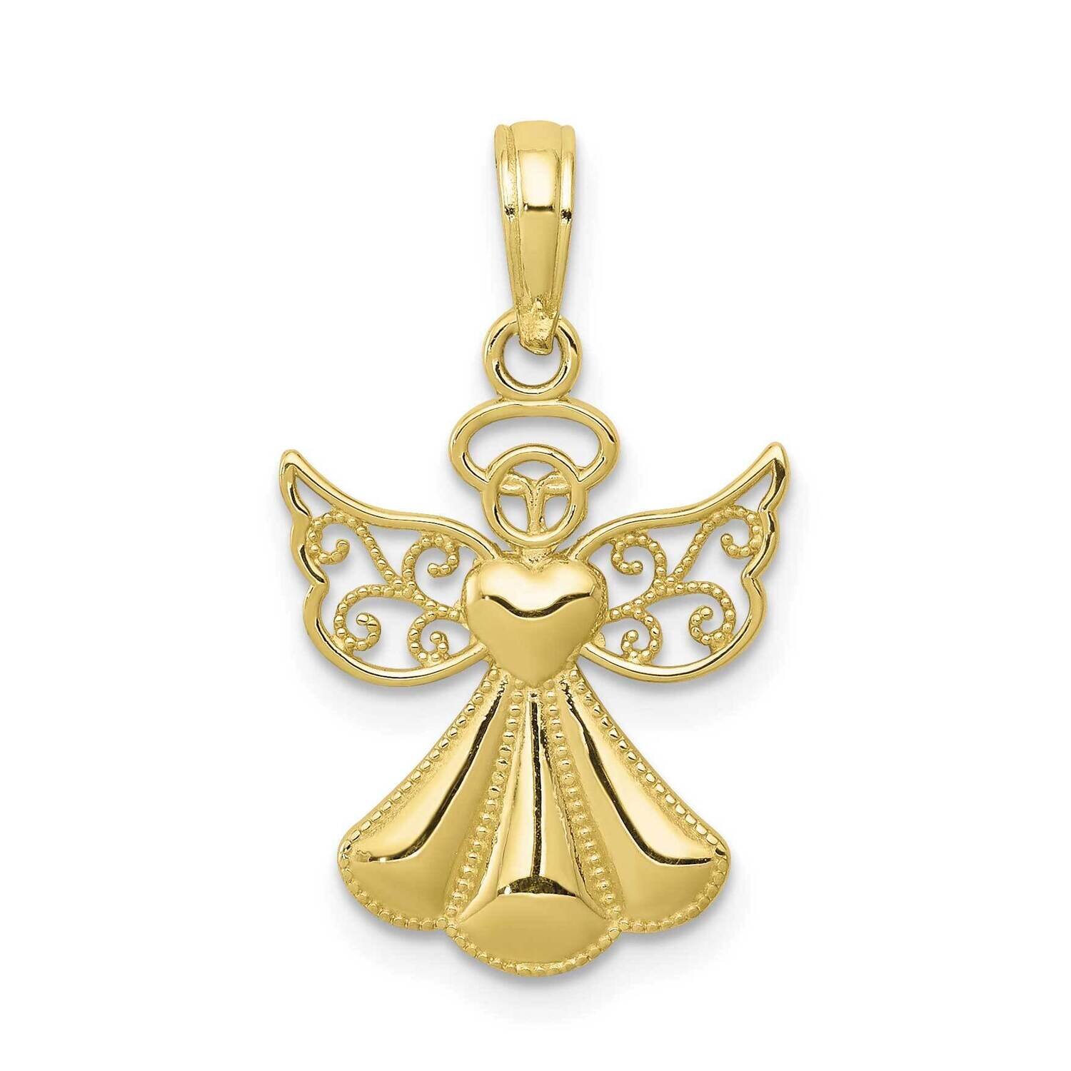 Textured Guardian Angel with Heart Pendant 10k Gold Polished 10D4420