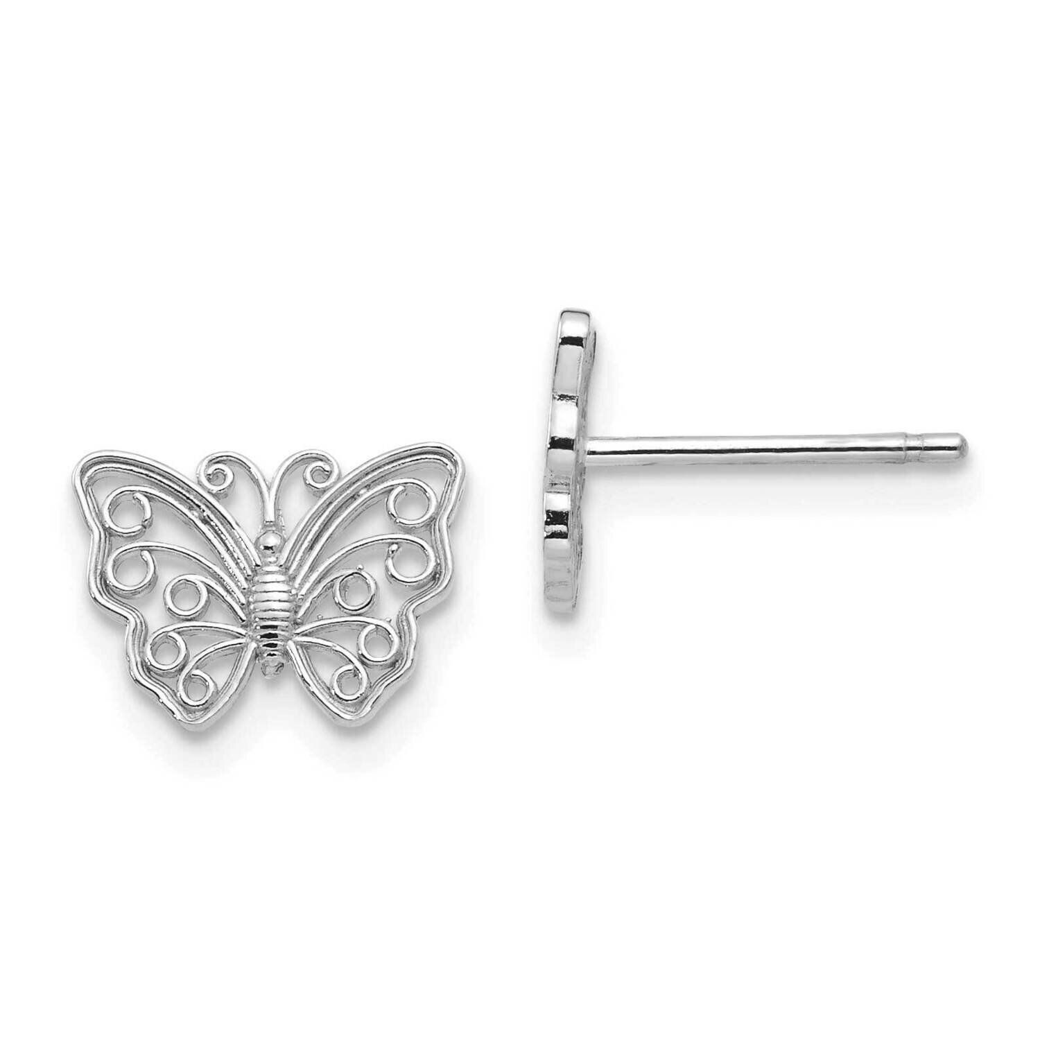 Butterfly Post Earrings 10k White Gold 10K4418W, MPN: 10K4418W, 191101567261