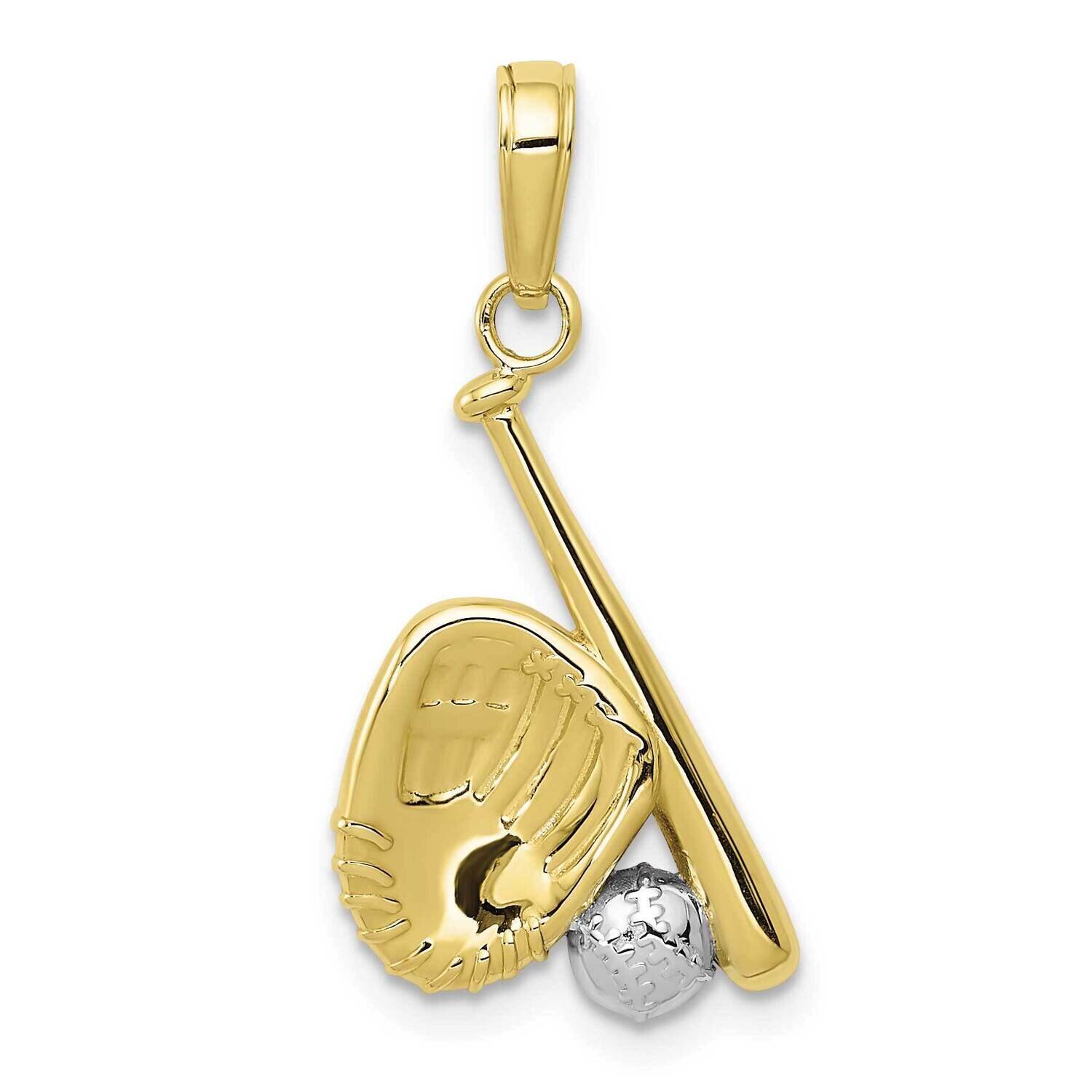 Baseball Bat Glove Pendant 10k Gold with Rhodium 10K4947, MPN: 10K4947,