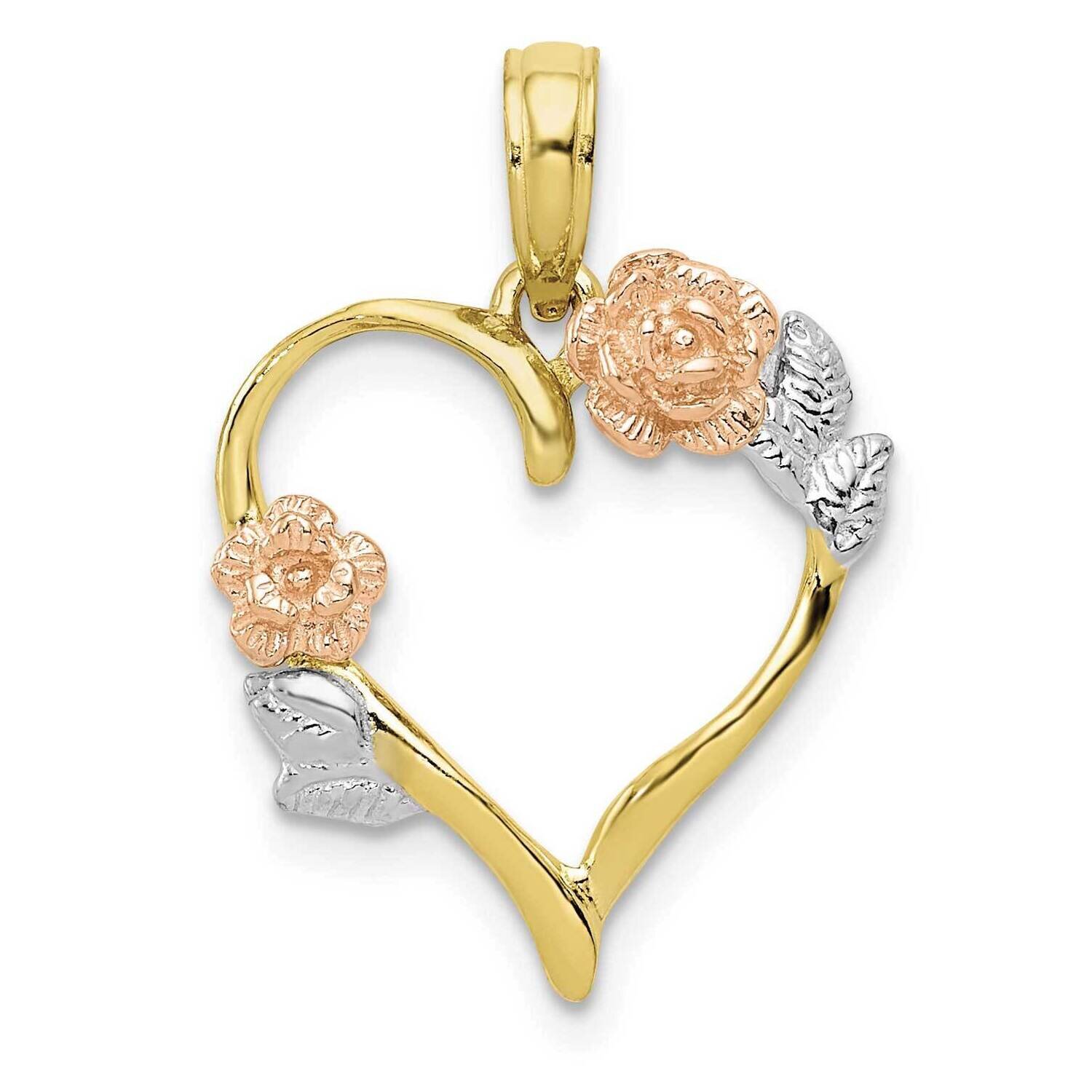 White Rhodium Polished Flower Heart Pendant 10k Two-Tone Gold 10K5160